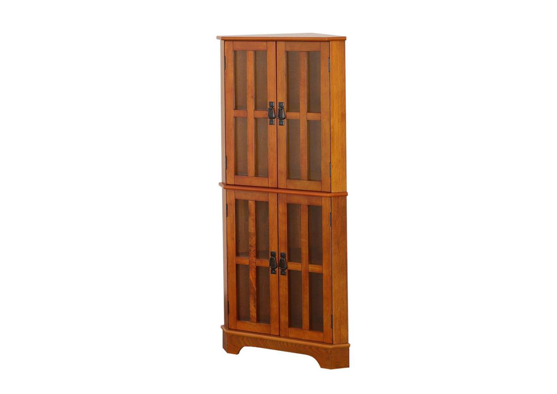 Coreosis 4-Shelf Corner Curio Cabinet Golden Brown,Coaster Furniture