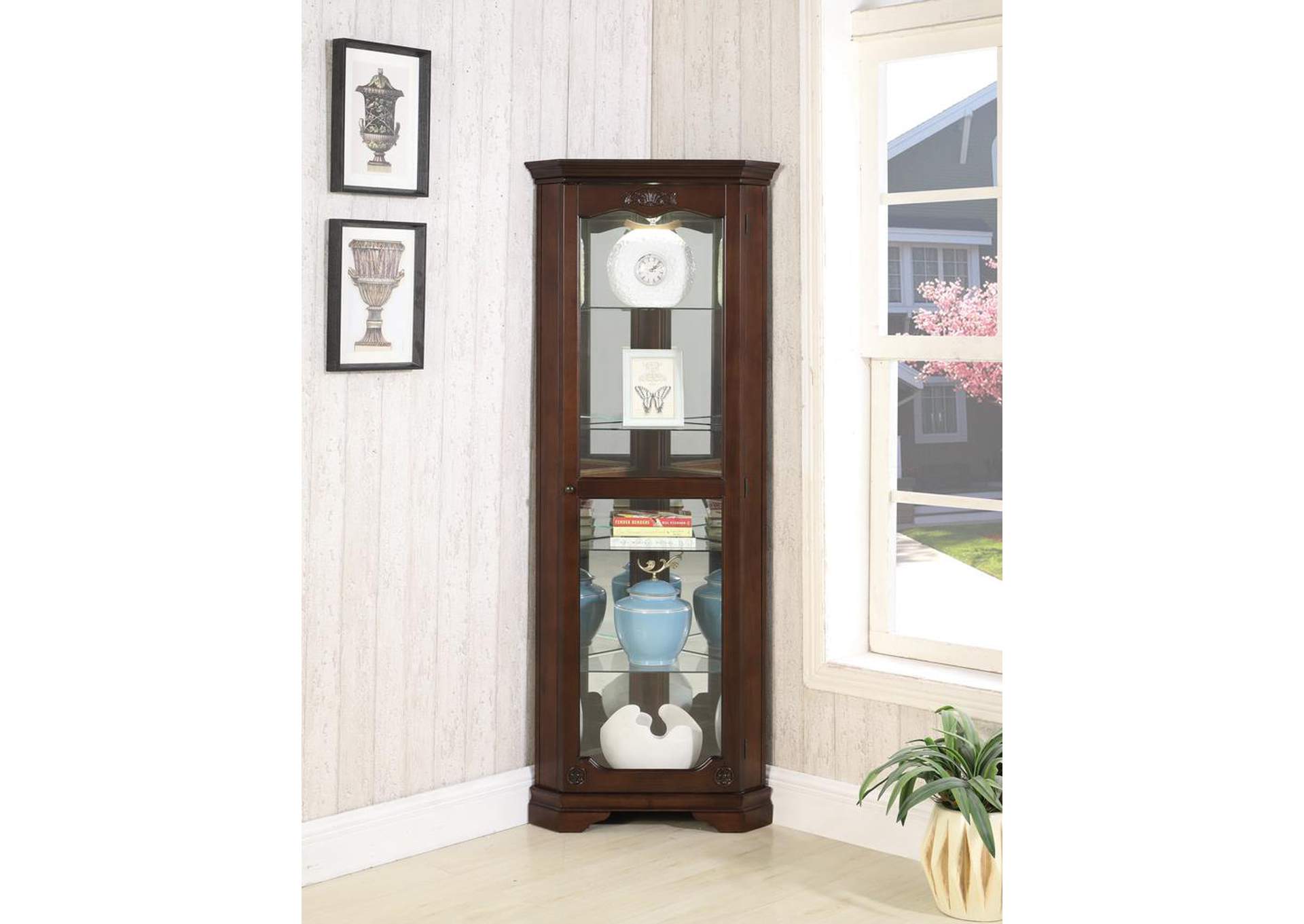 Grey Traditional Golden Brown Curio Cabinet,Coaster Furniture