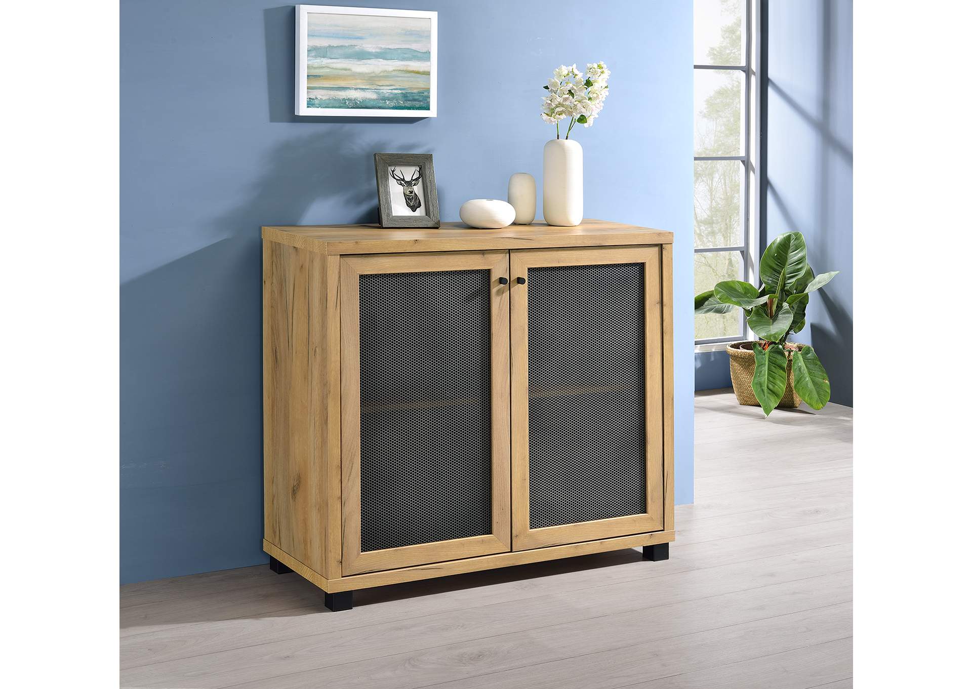 McHale Accent Cabinet with Two Mesh Doors Golden Oak,Coaster Furniture