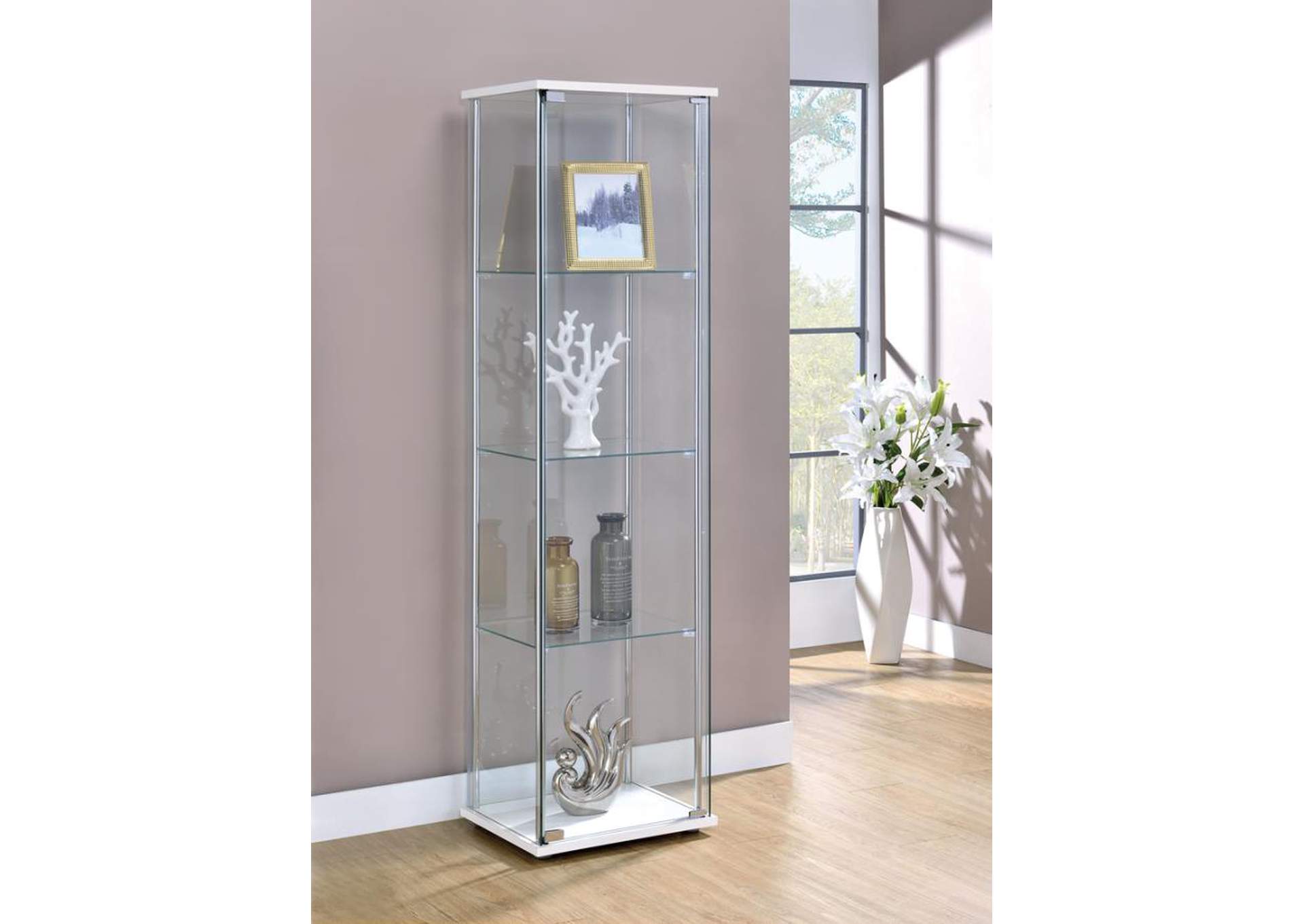 Bellatrix Rectangular 4-Shelf Curio Cabinet White And Clear,Coaster Furniture