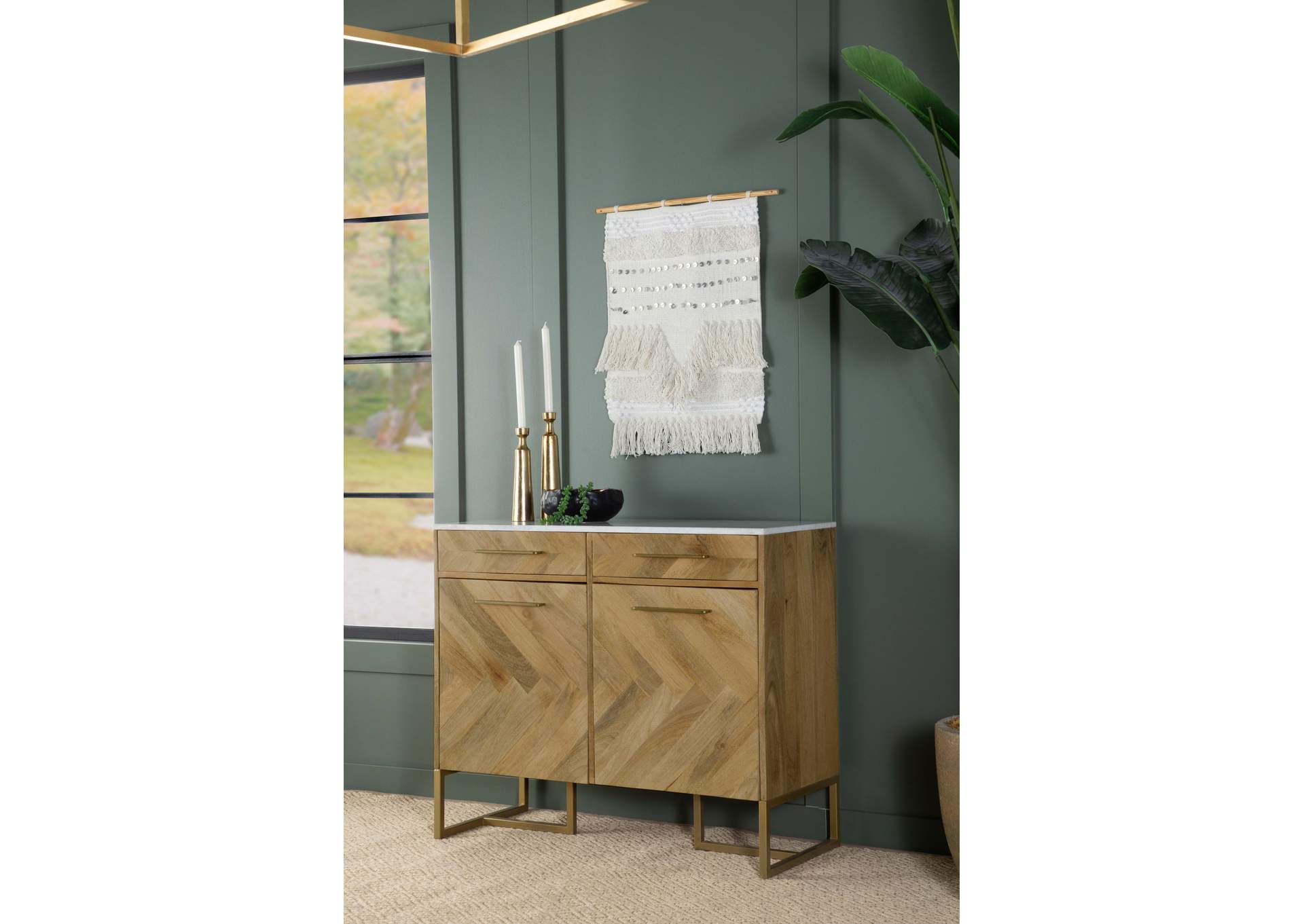 Keaton 2-door Accent Cabinet with Marble Top Natural and Antique Gold,Coaster Furniture