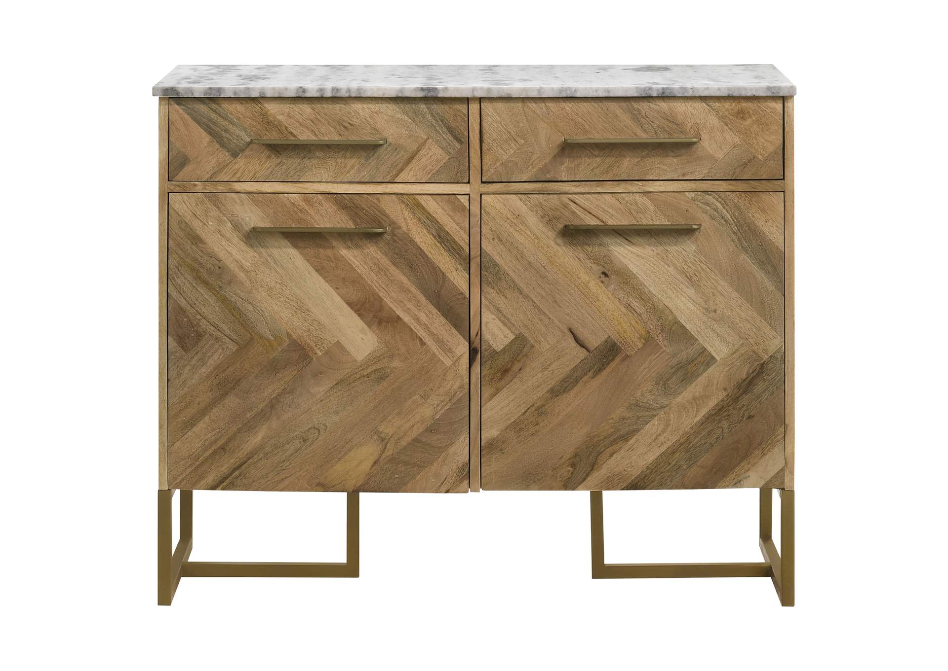 Keaton 2-door Accent Cabinet with Marble Top Natural and Antique Gold,Coaster Furniture