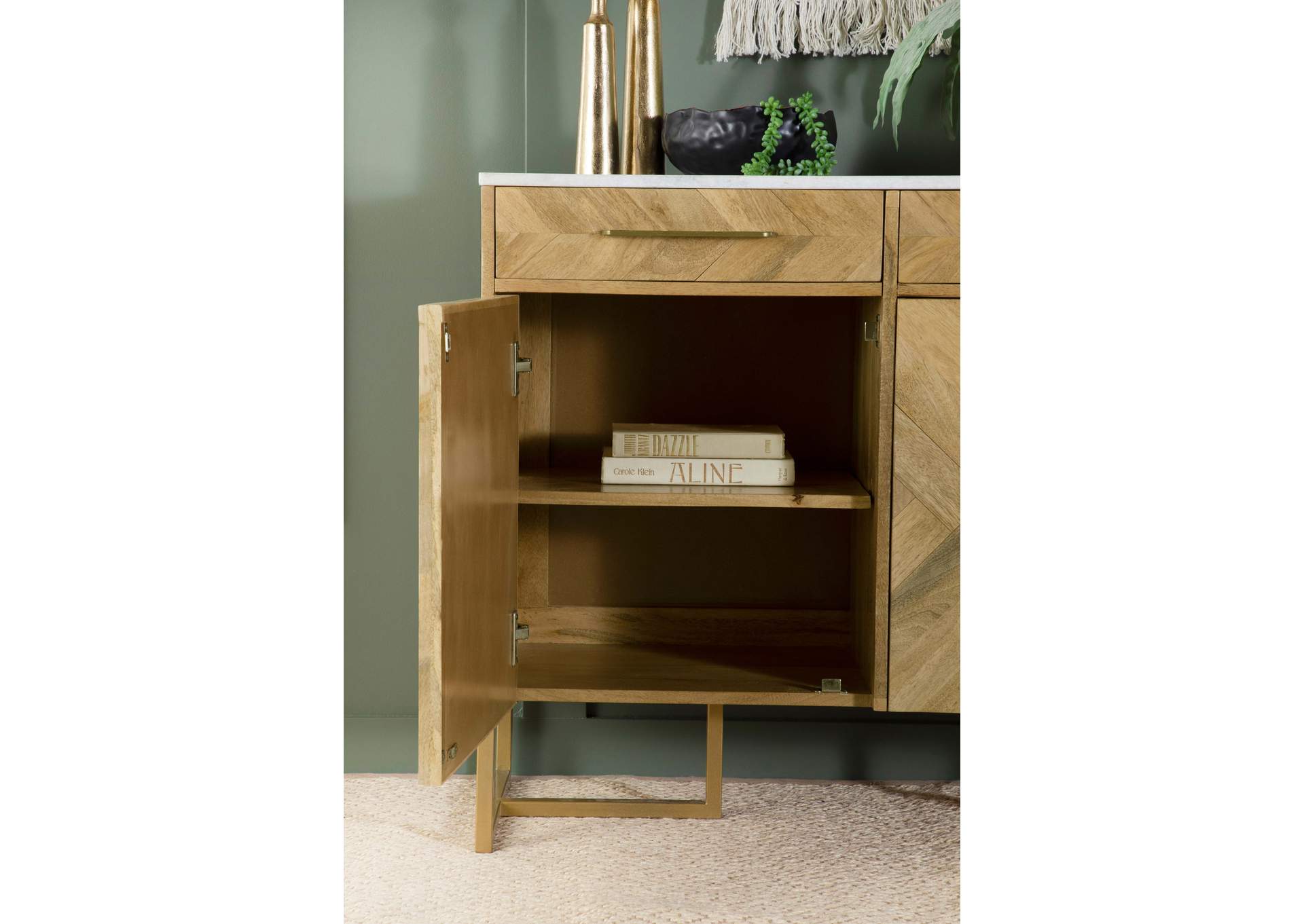 Keaton 2-door Accent Cabinet with Marble Top Natural and Antique Gold,Coaster Furniture