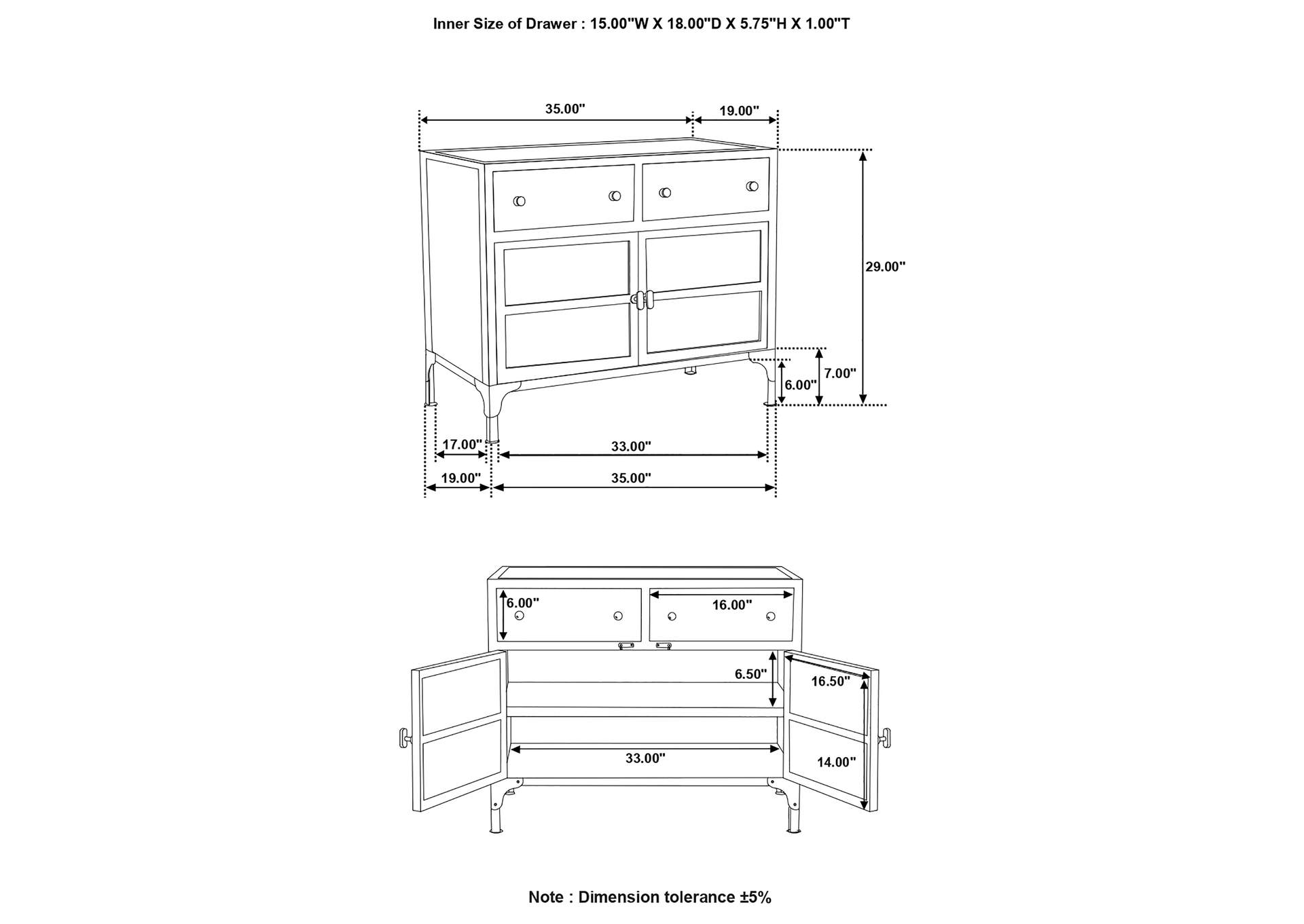 Sadler 2-drawer Accent Cabinet with Glass Doors Black,Coaster Furniture