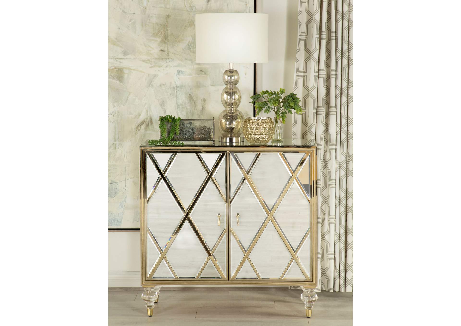 Astilbe 2-door Accent Cabinet Mirror and Champagne,Coaster Furniture