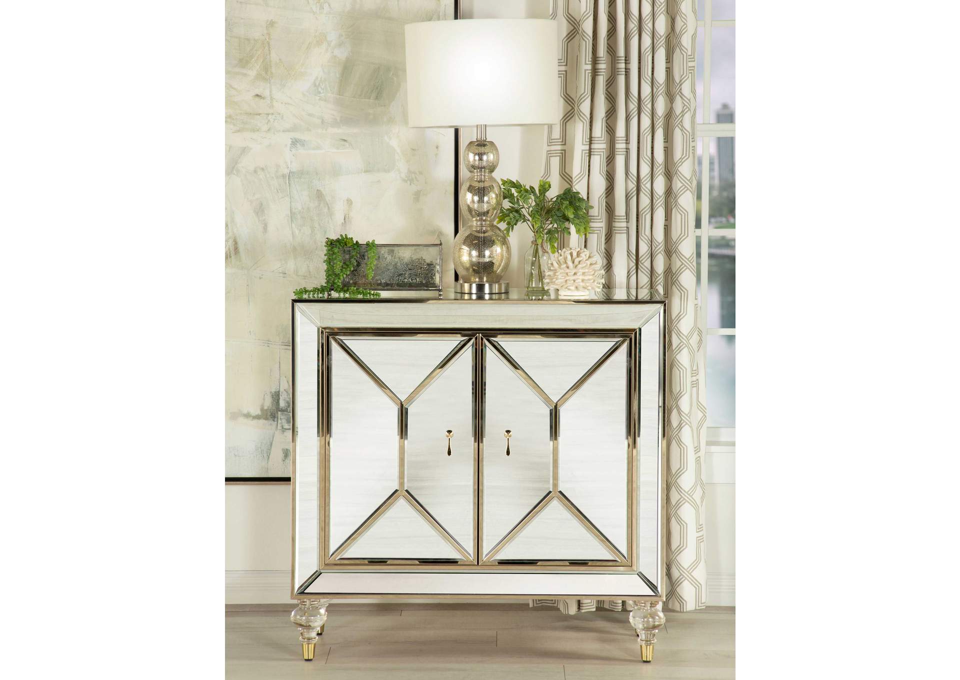 Lupin 2-door Accent Cabinet Mirror and Champagne,Coaster Furniture