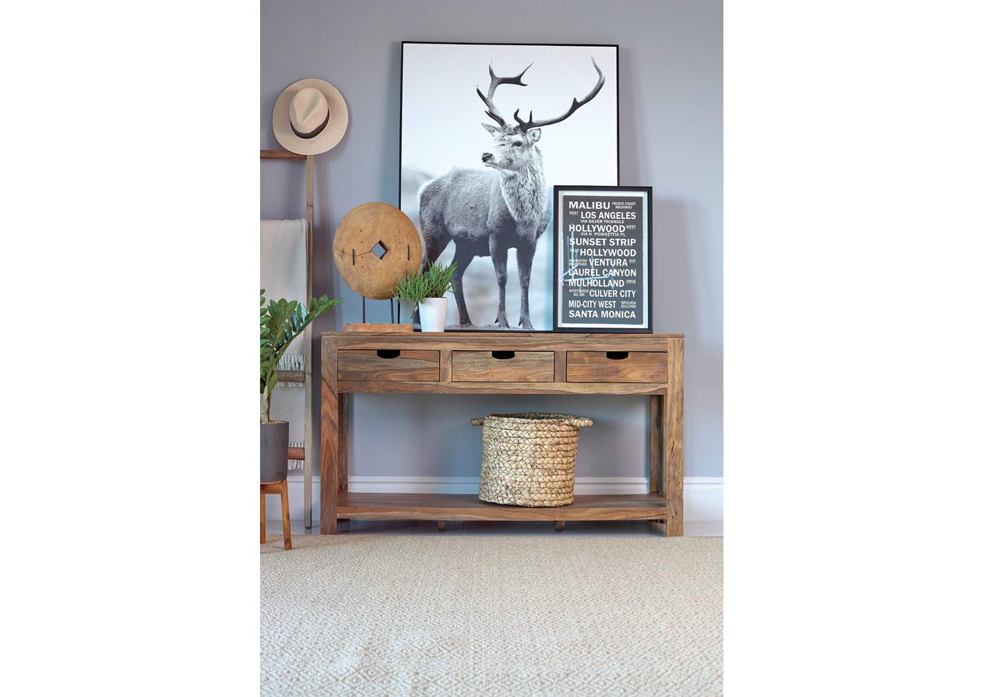 Esther 3-drawer Storage Console Table Natural Sheesham,Coaster Furniture