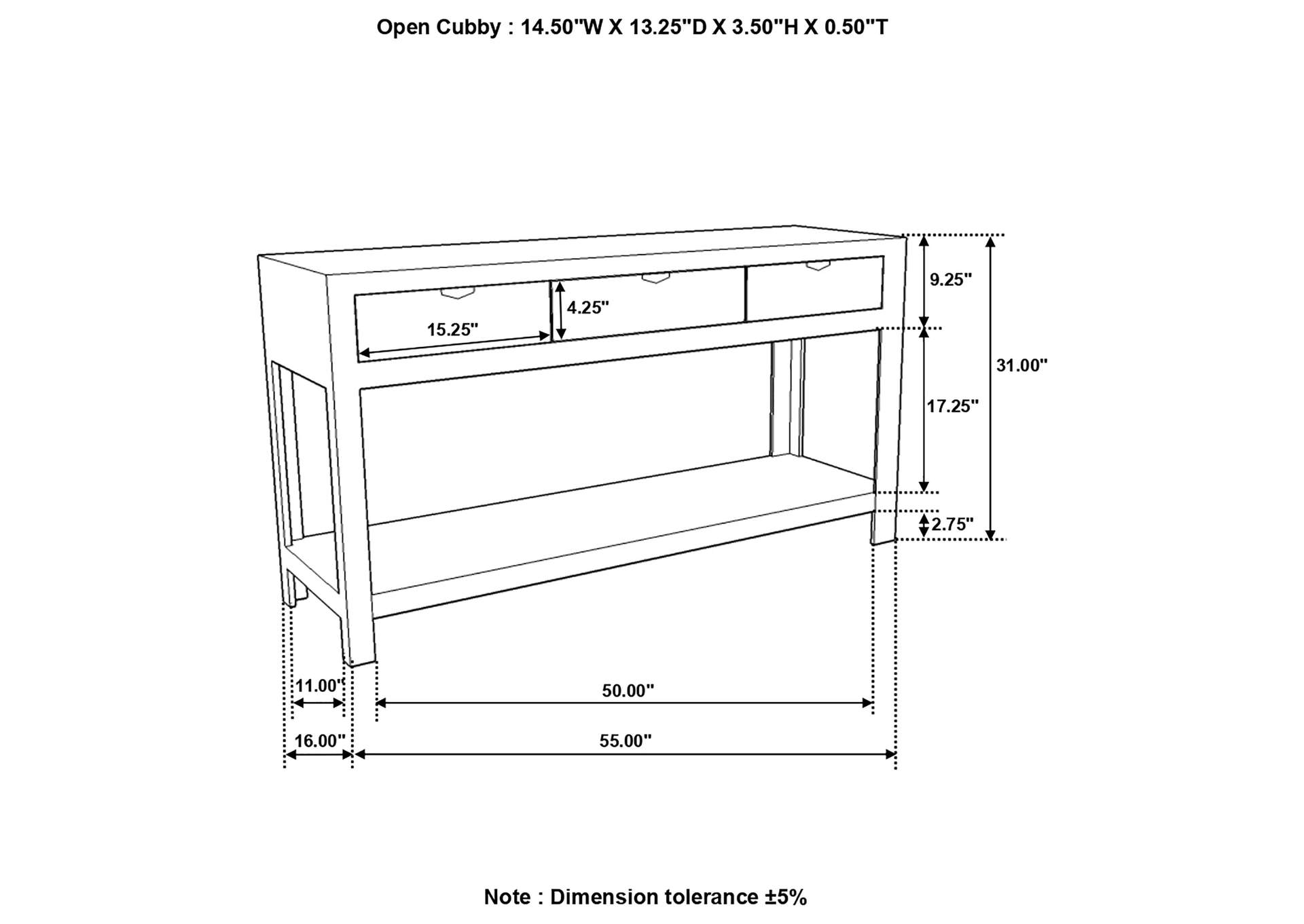 Esther 3-drawer Storage Console Table Natural Sheesham,Coaster Furniture