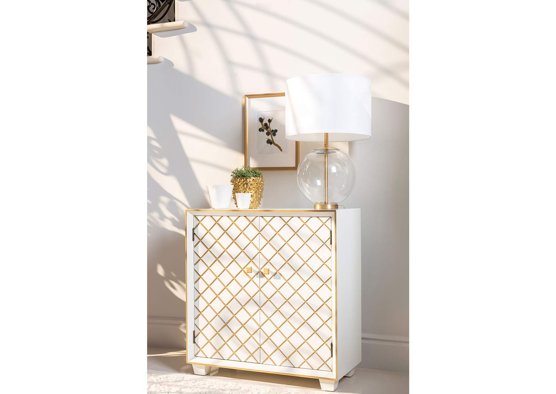 Belinda 2-door Accent Cabinet White and Gold,Coaster Furniture