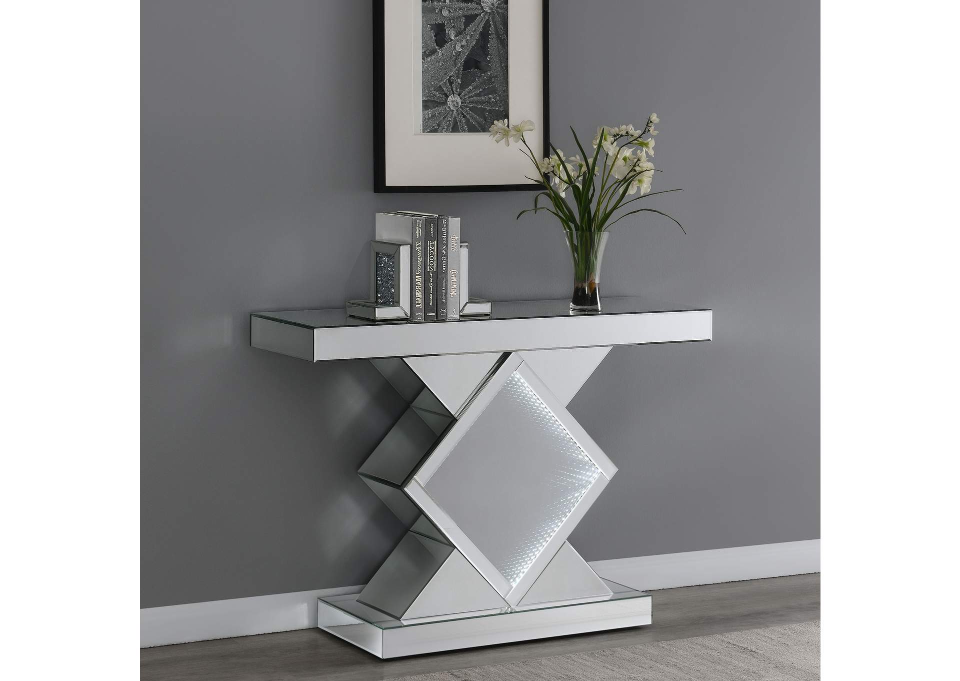 Moody Console Table with LED Lighting Silver,Coaster Furniture