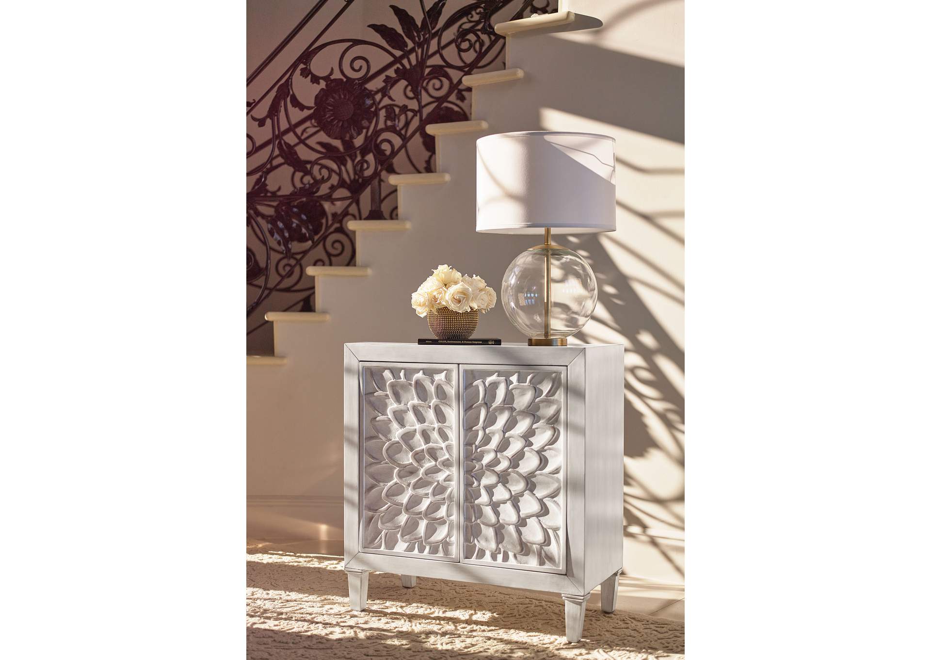 Clarkia Accent Cabinet with Floral Carved Door White,Coaster Furniture