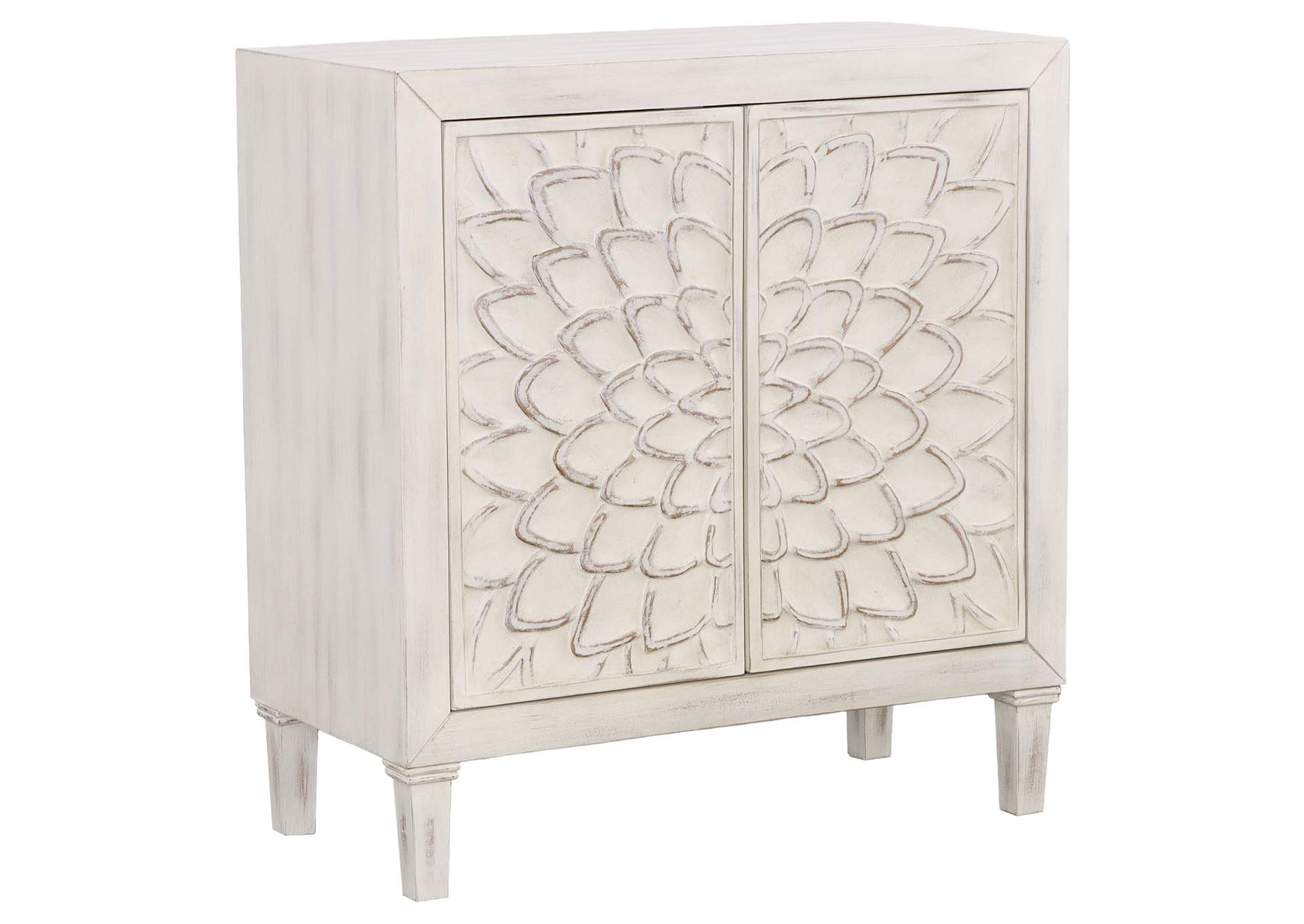 Clarkia Accent Cabinet with Floral Carved Door White,Coaster Furniture