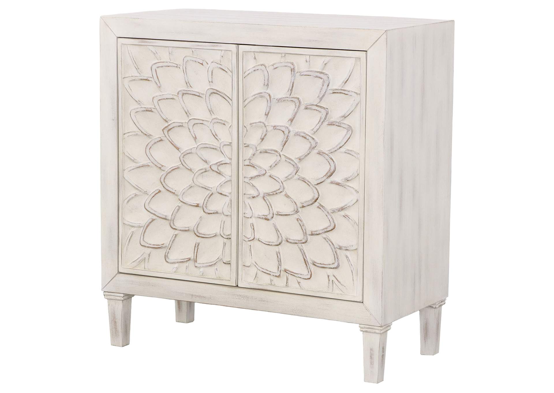 Clarkia Accent Cabinet with Floral Carved Door White,Coaster Furniture