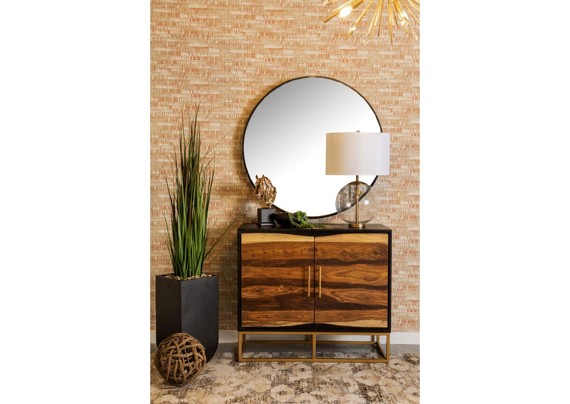 Zara 2-door Accent Cabinet Black Walnut and Gold,Coaster Furniture