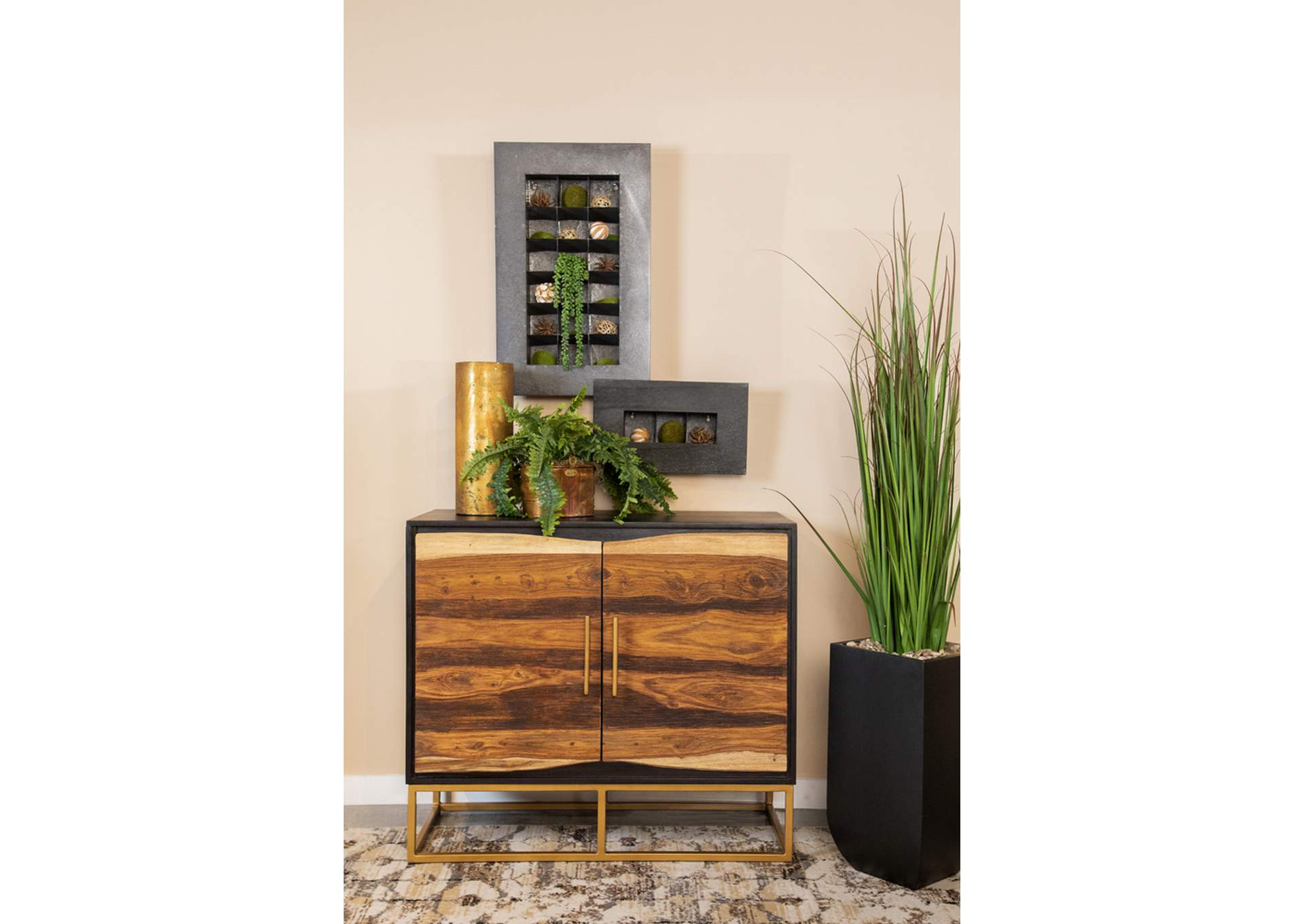 Zara 2-door Accent Cabinet Black Walnut and Gold,Coaster Furniture