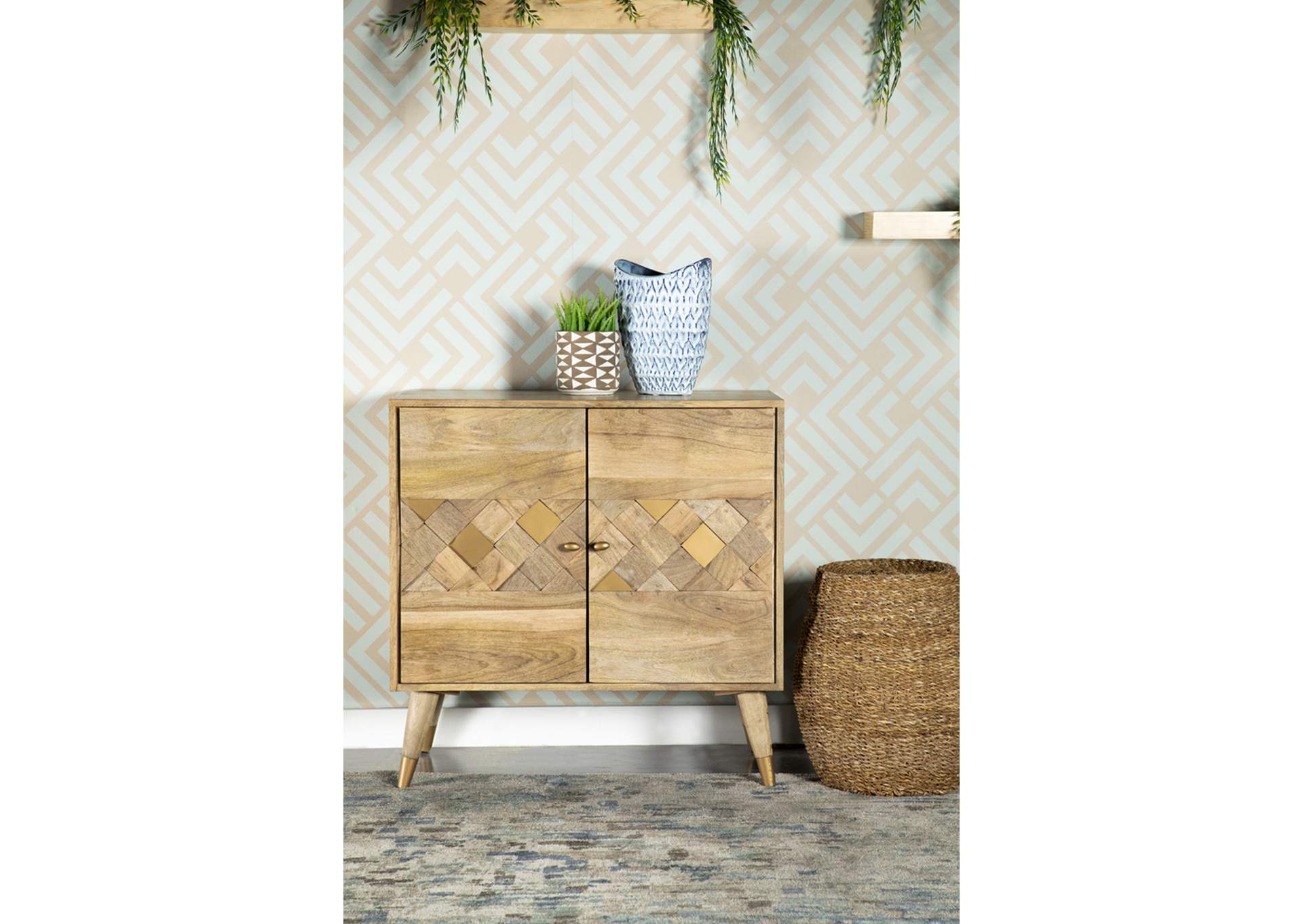 Alyssum Checkered Pattern 2-door Accent Cabinet Natural,Coaster Furniture