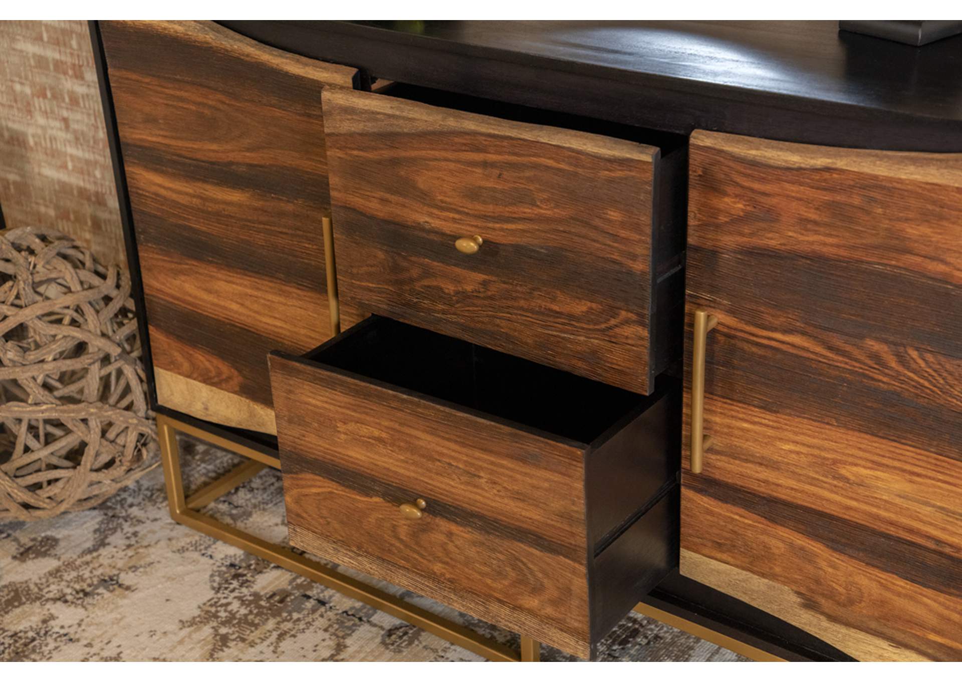 Zara 2-drawer Accent Cabinet Black Walnut and Gold,Coaster Furniture