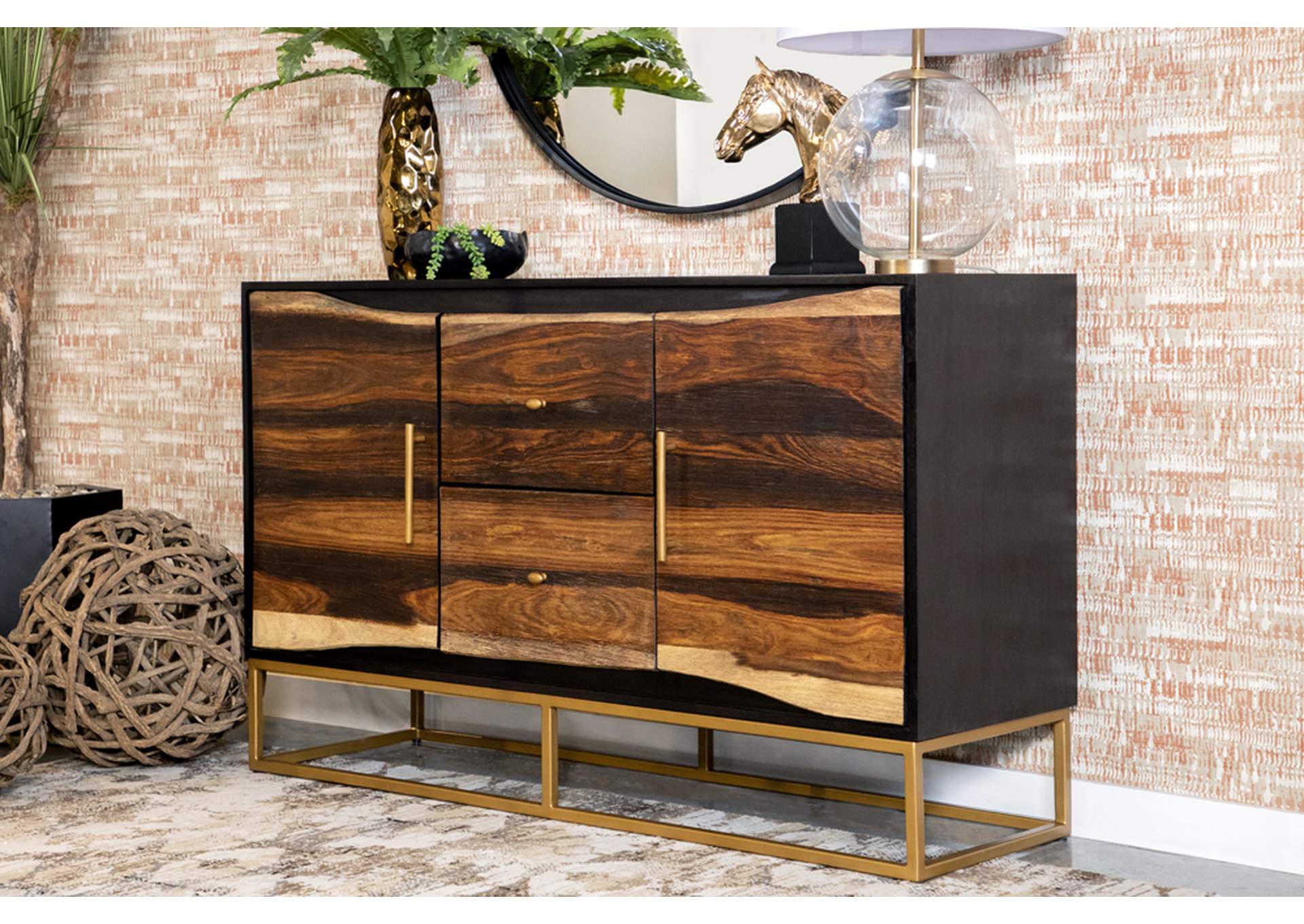 Zara 2-drawer Accent Cabinet Black Walnut and Gold,Coaster Furniture