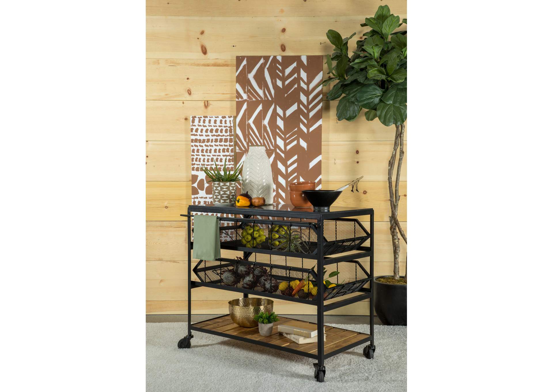 Evander Accent Storage Cart with Casters Natural and Black,Coaster Furniture