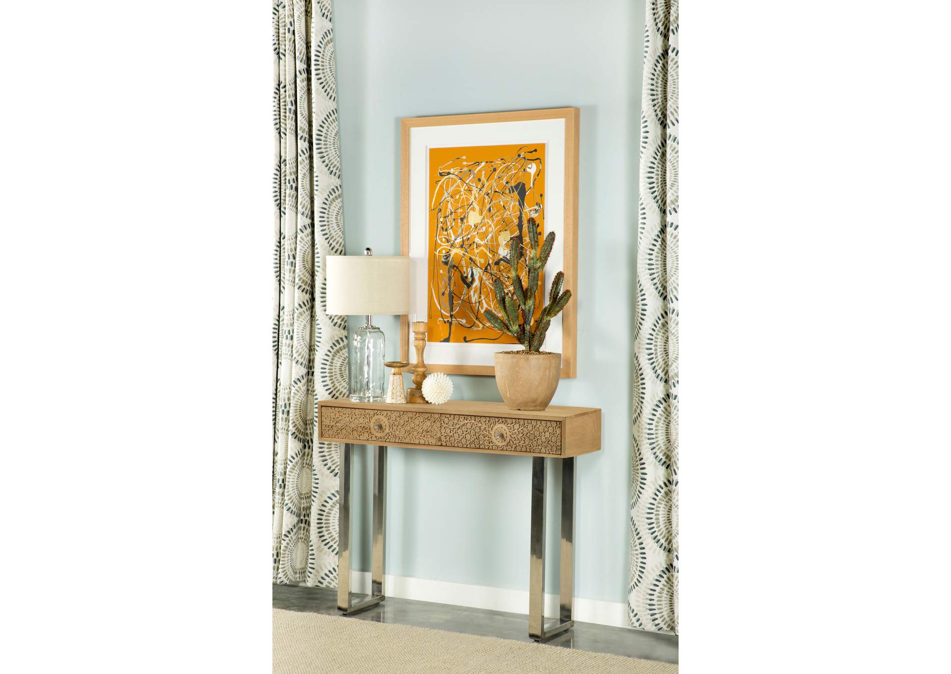 Draco Console Table with Hand Carved Drawers Natural,Coaster Furniture