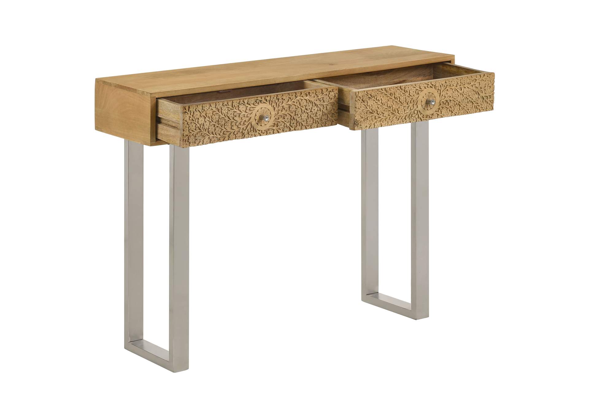 Draco Console Table with Hand Carved Drawers Natural,Coaster Furniture