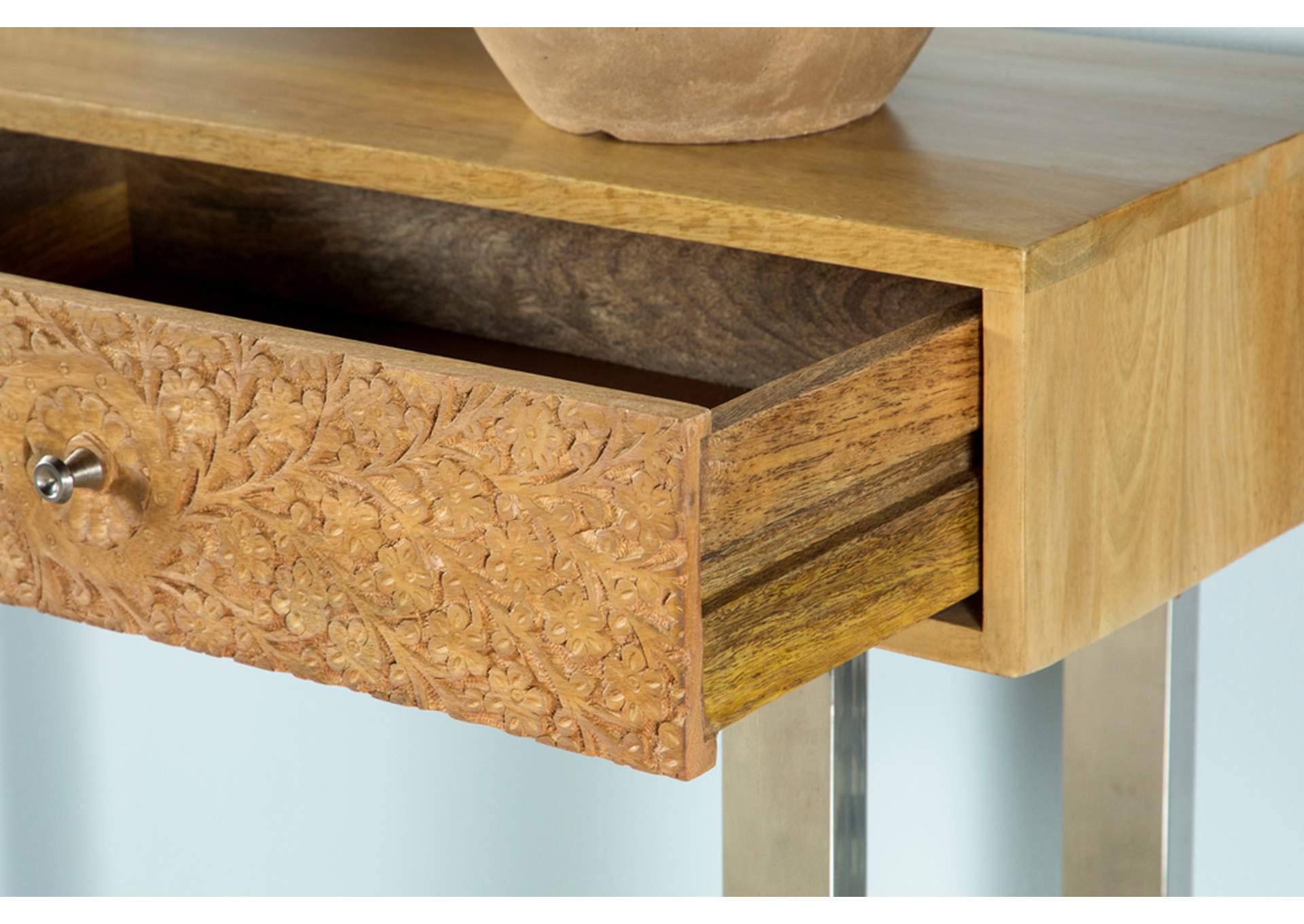 Draco Console Table with Hand Carved Drawers Natural,Coaster Furniture