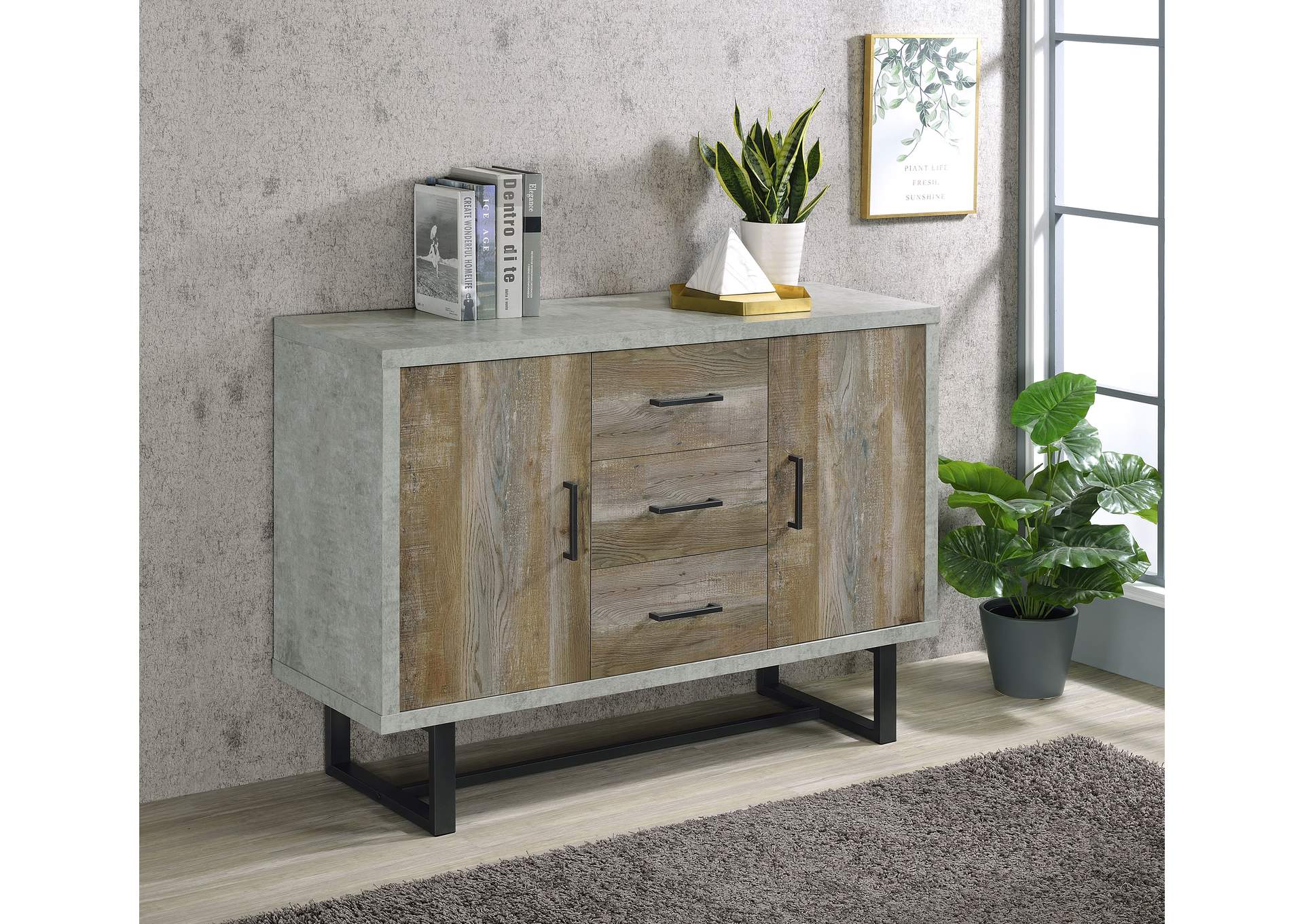 Abelardo 3-drawer Accent Cabinet Weathered Oak and Cement,Coaster Furniture