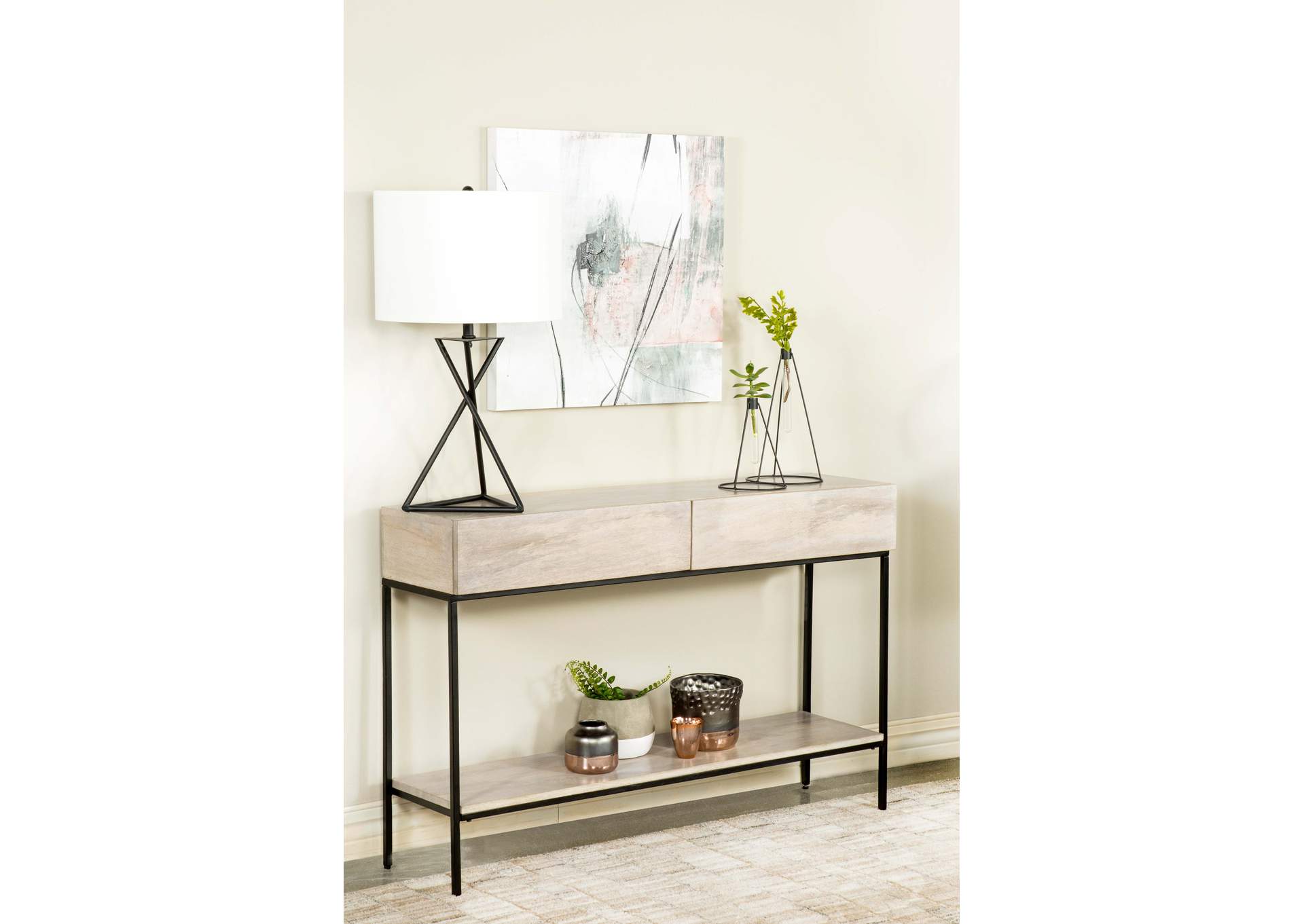 Rubeus 2-drawer Console Table with Open Shelf White Washed,Coaster Furniture