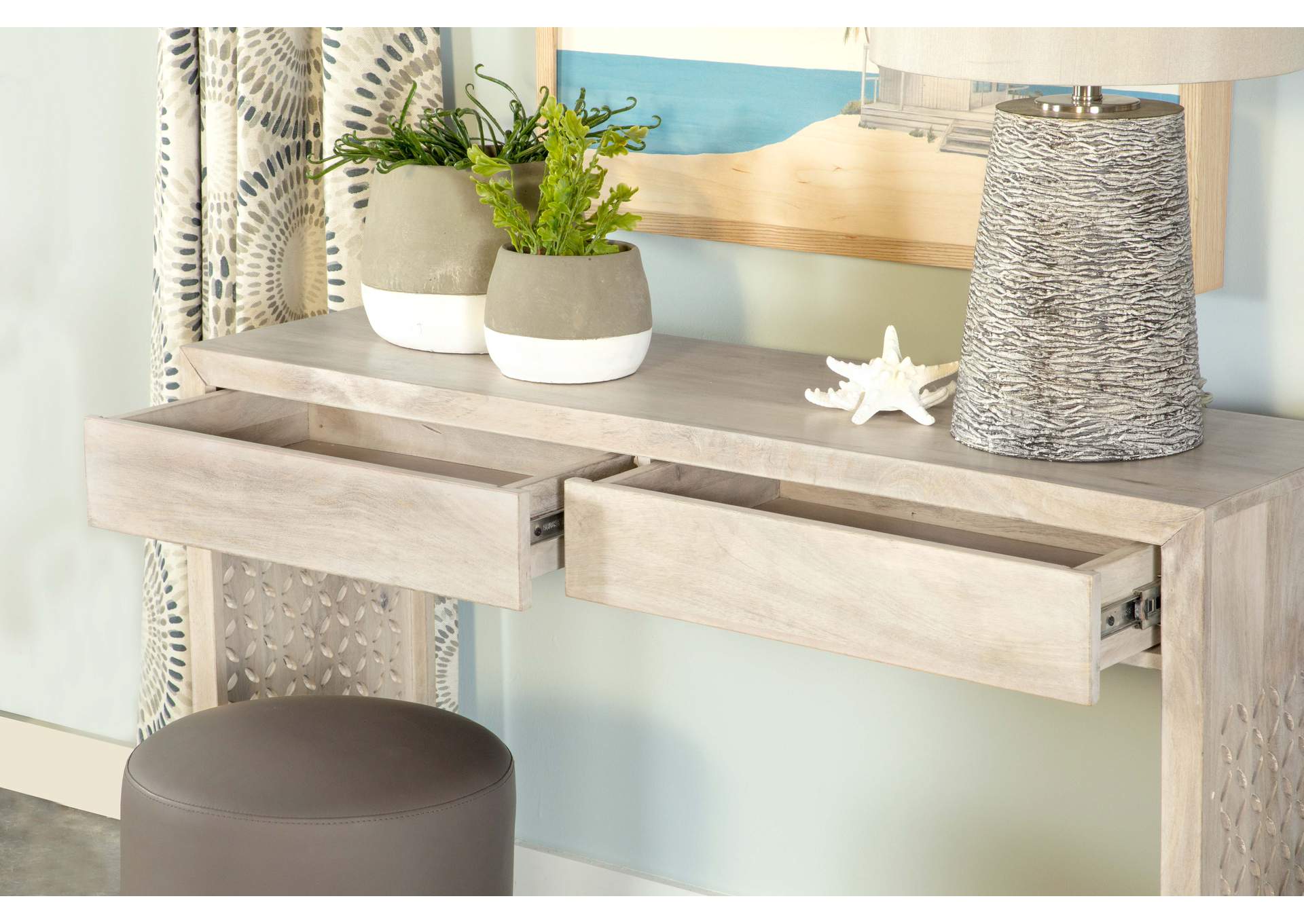 Rickman Rectangular 2-drawer Console Table White Washed,Coaster Furniture