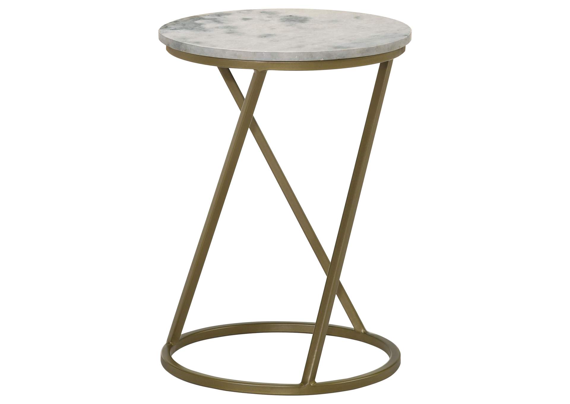 Malthe Round Accent Table with Marble Top White and Antique Gold,Coaster Furniture