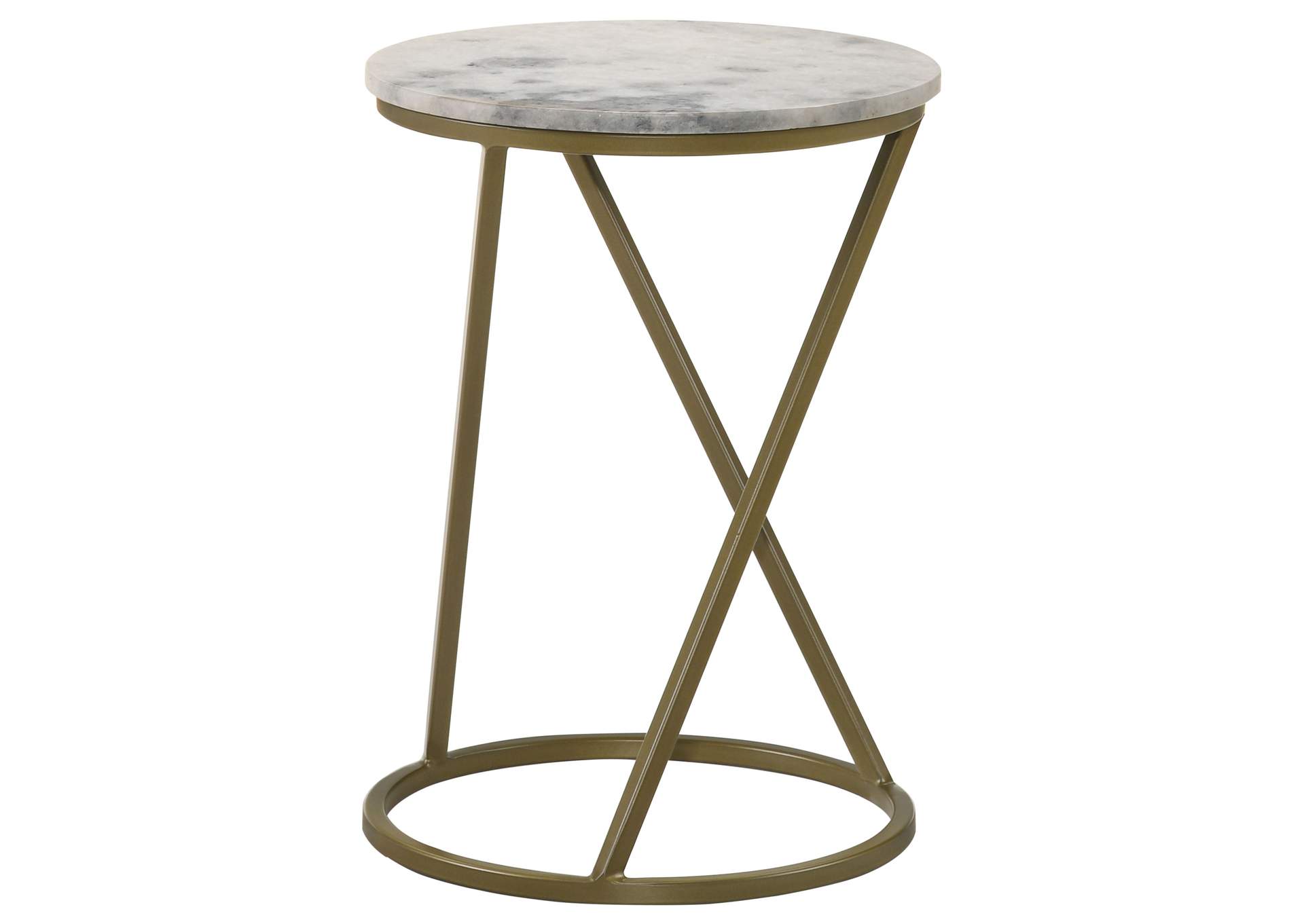 Malthe Round Accent Table with Marble Top White and Antique Gold,Coaster Furniture