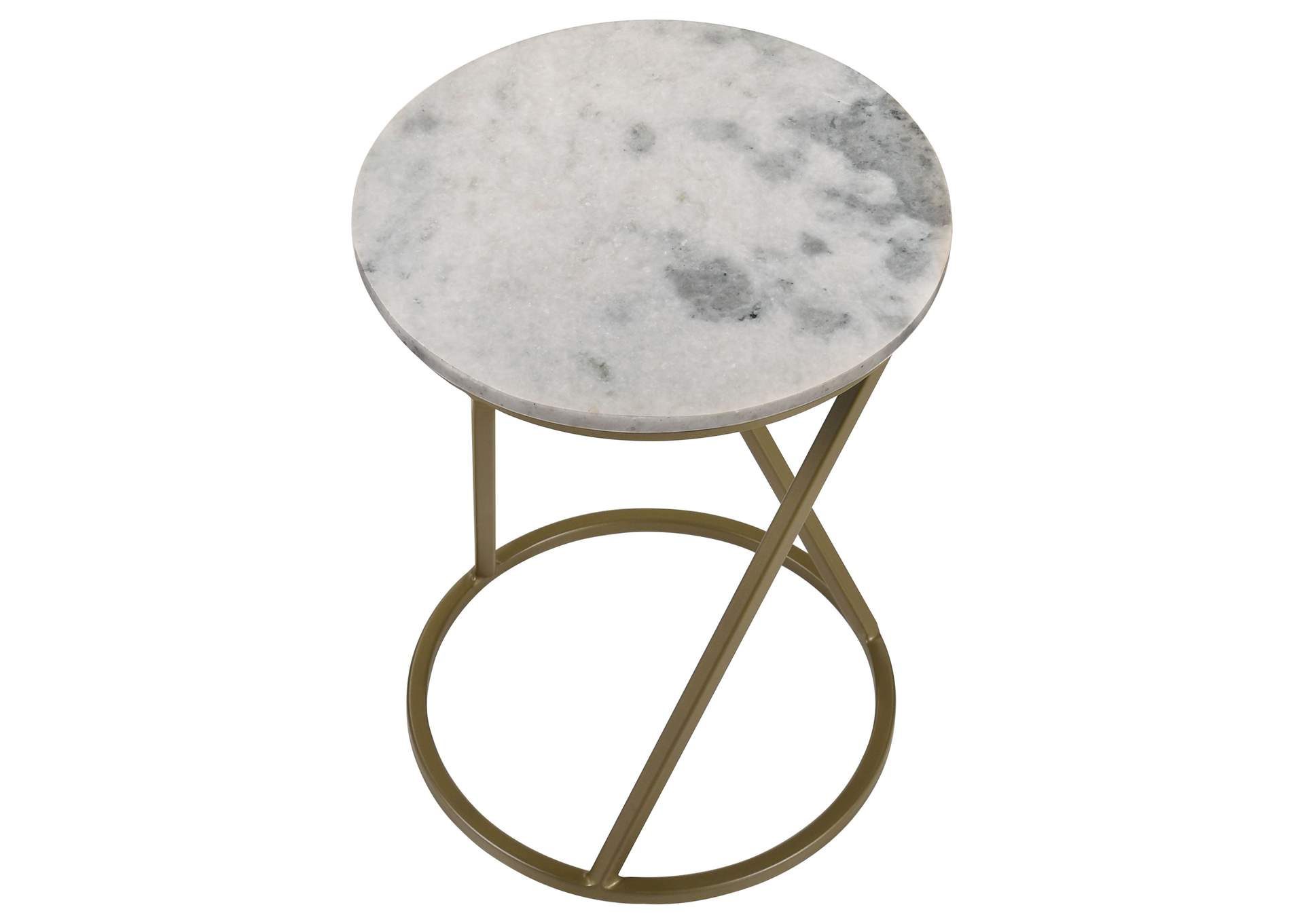 Malthe Round Accent Table with Marble Top White and Antique Gold,Coaster Furniture