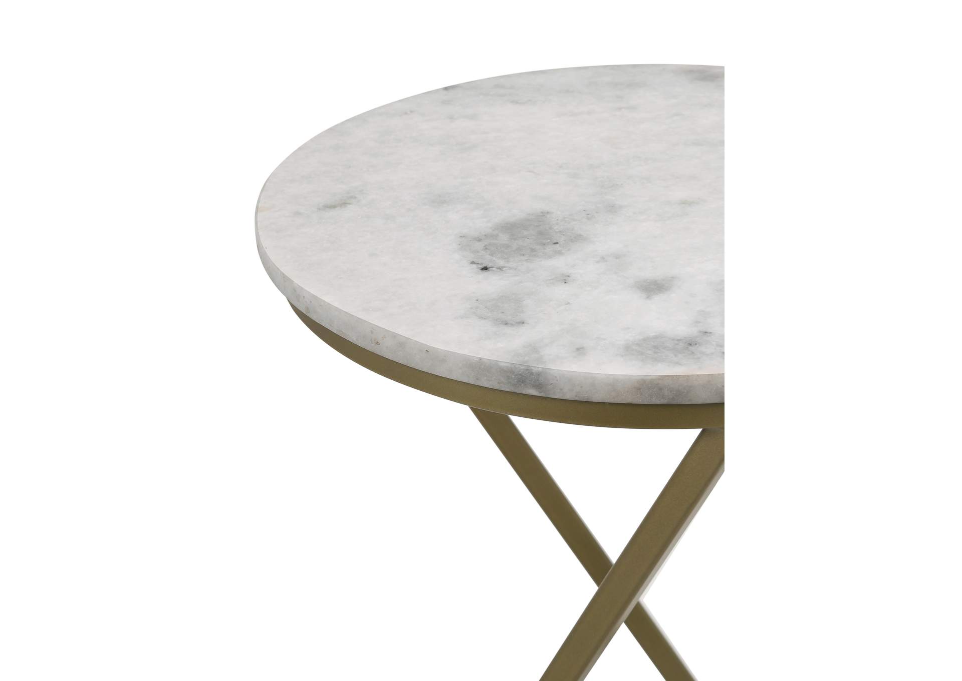 Malthe Round Accent Table with Marble Top White and Antique Gold,Coaster Furniture