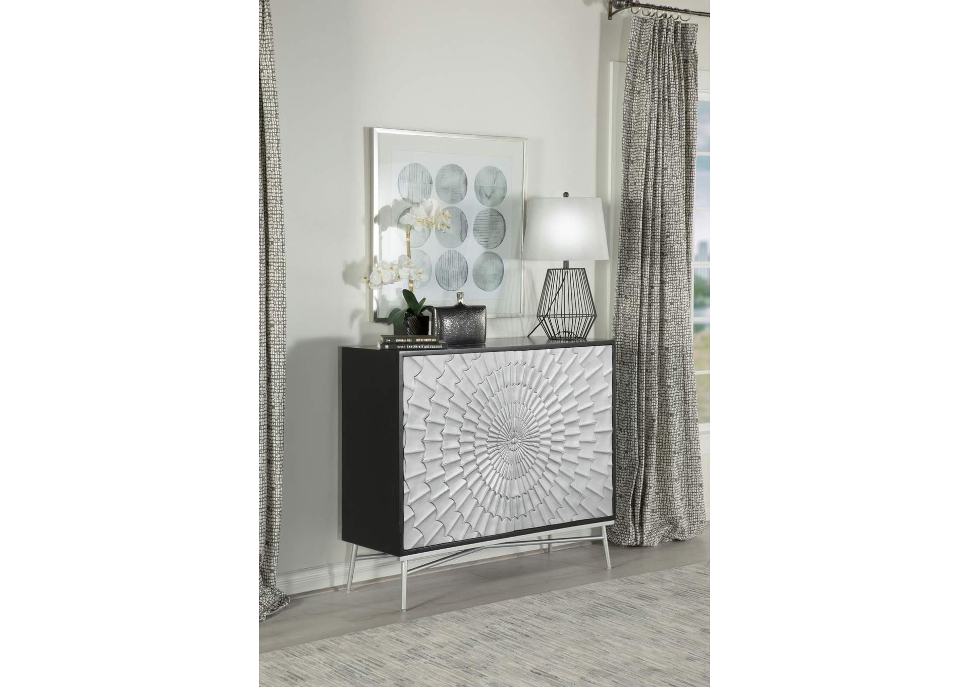 Josie Rectangular 2-door Accent Cabinet Black and Silver,Coaster Furniture