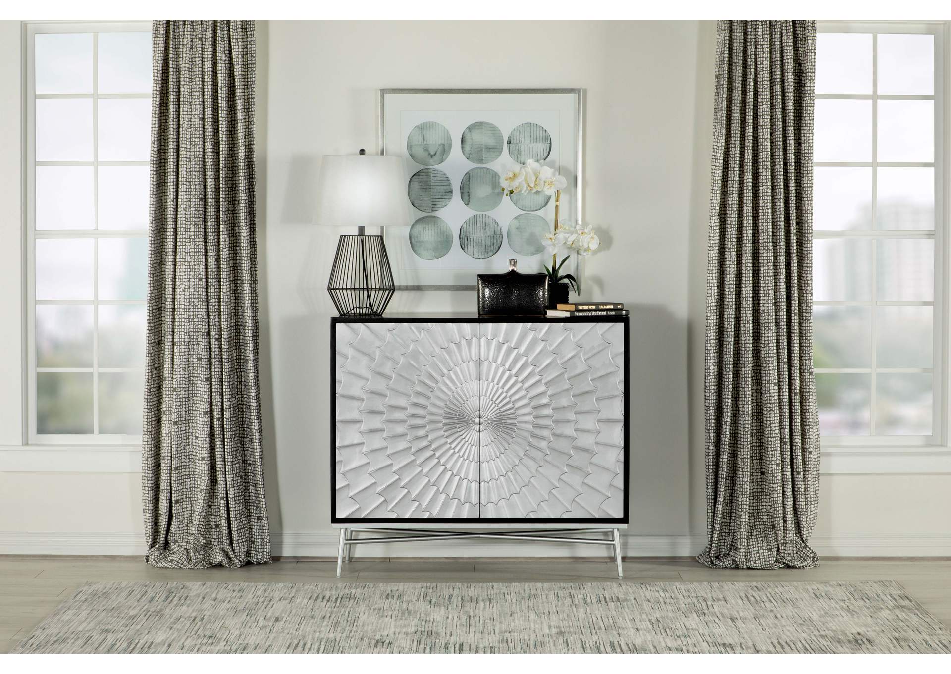 Josie Rectangular 2-door Accent Cabinet Black and Silver,Coaster Furniture