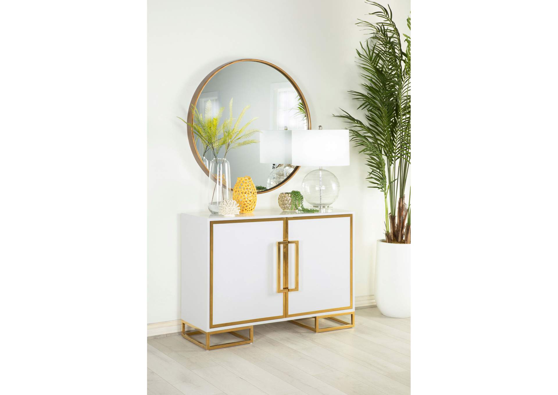 Elsa 2-door Accent Cabinet with Adjustable Shelves White and Gold,Coaster Furniture