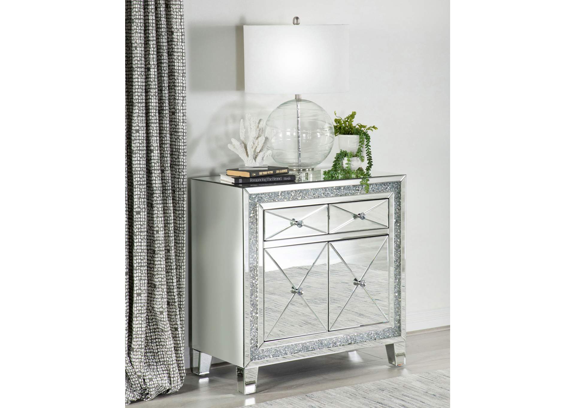 Arwen 2-drawer Accent Cabinet Clear Mirror with LED Lighting,Coaster Furniture