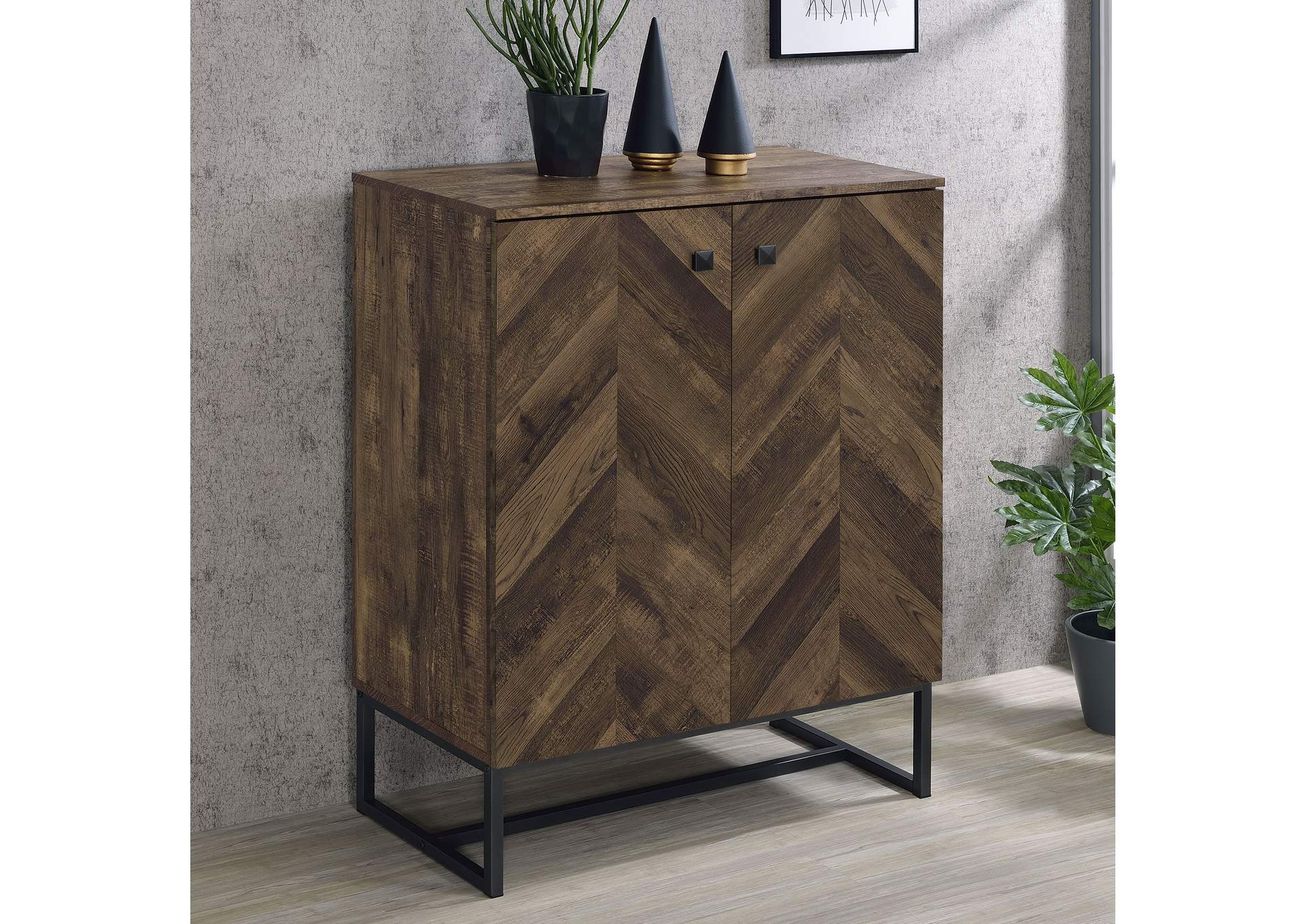 Carolyn 2-door Accent Cabinet Rustic Oak and Gunmetal,Coaster Furniture