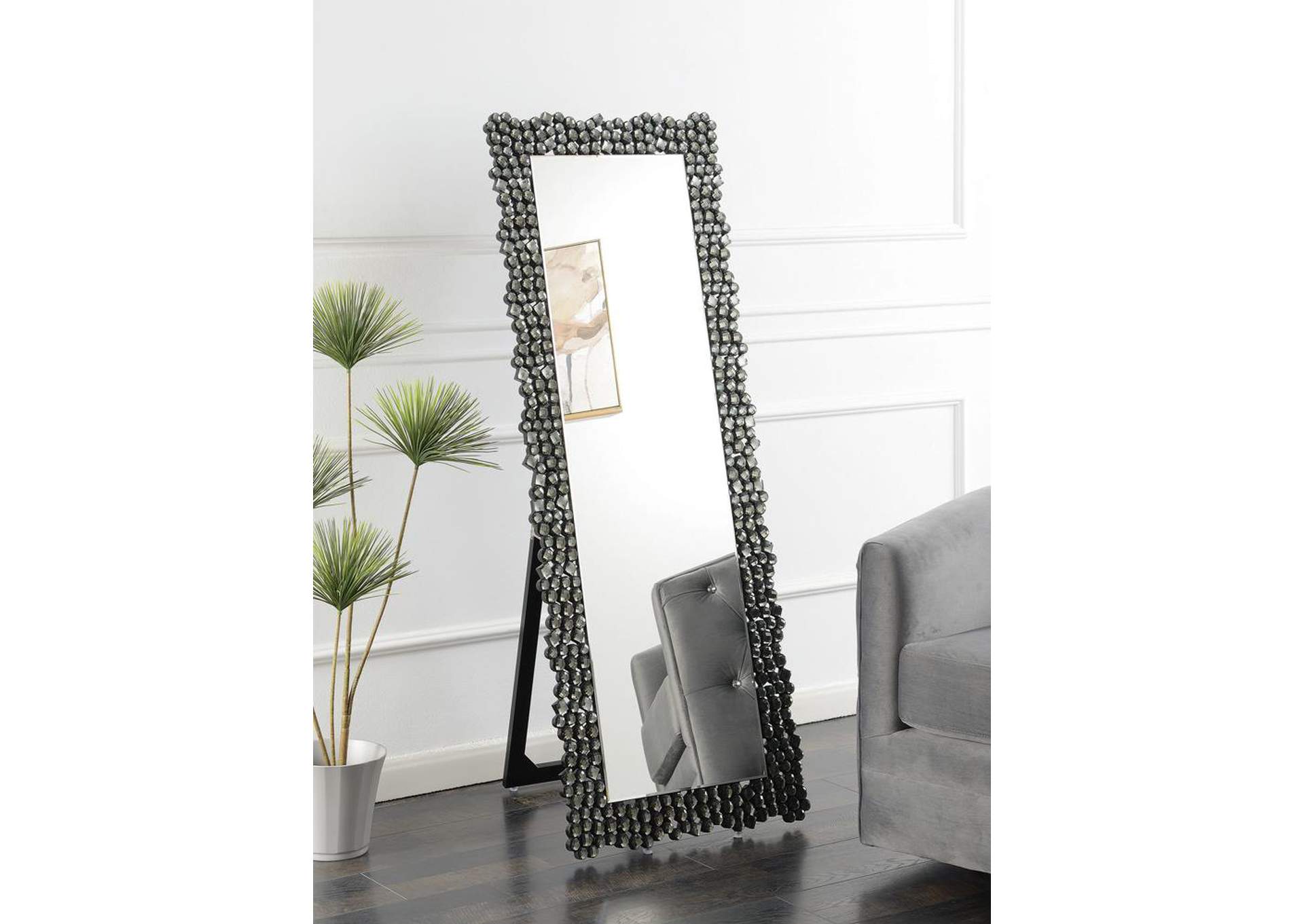 Textural Frame Cheval Floor Mirror Silver and Smoky Grey,Coaster Furniture