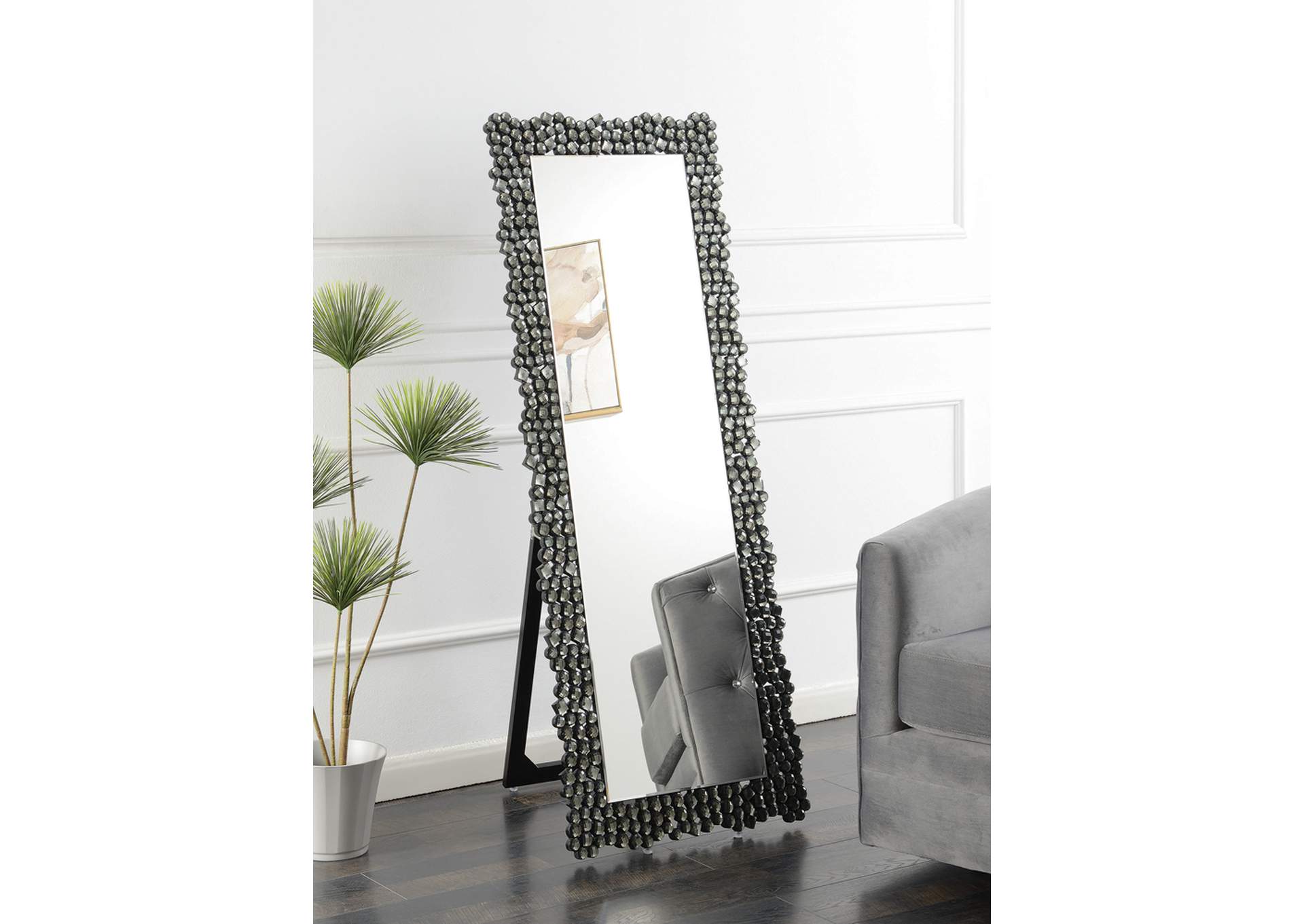 McKay Textural Frame Cheval Floor Mirror Silver and Smoky Grey,Coaster Furniture