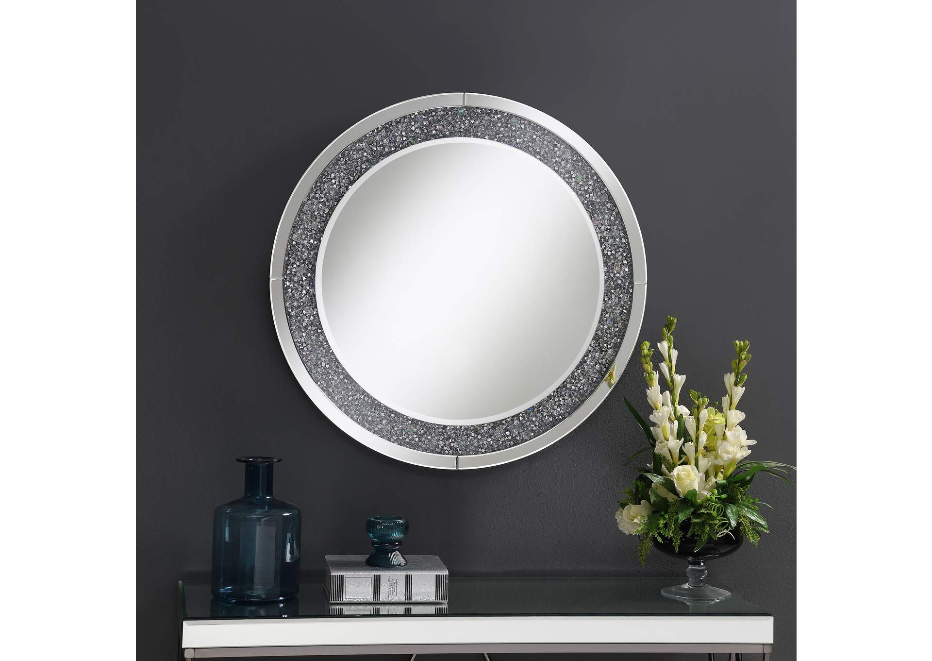 Lixue Round Wall Mirror with LED Lighting Silver,Coaster Furniture