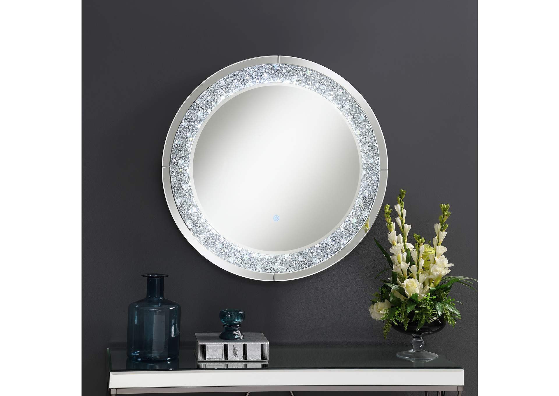 Lixue Round Wall Mirror with LED Lighting Silver,Coaster Furniture