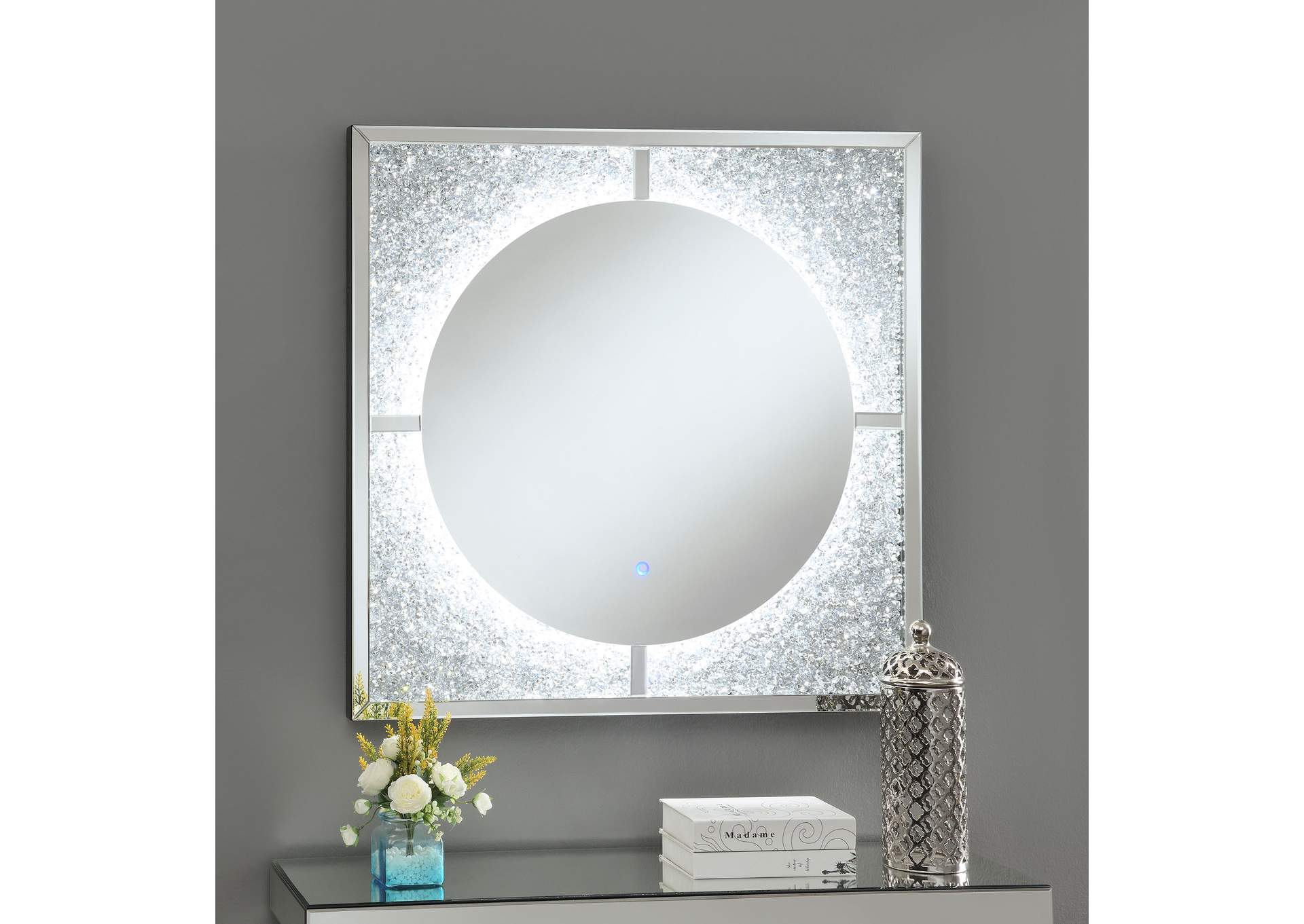 Theresa LED Wall Mirror Silver and Black,Coaster Furniture