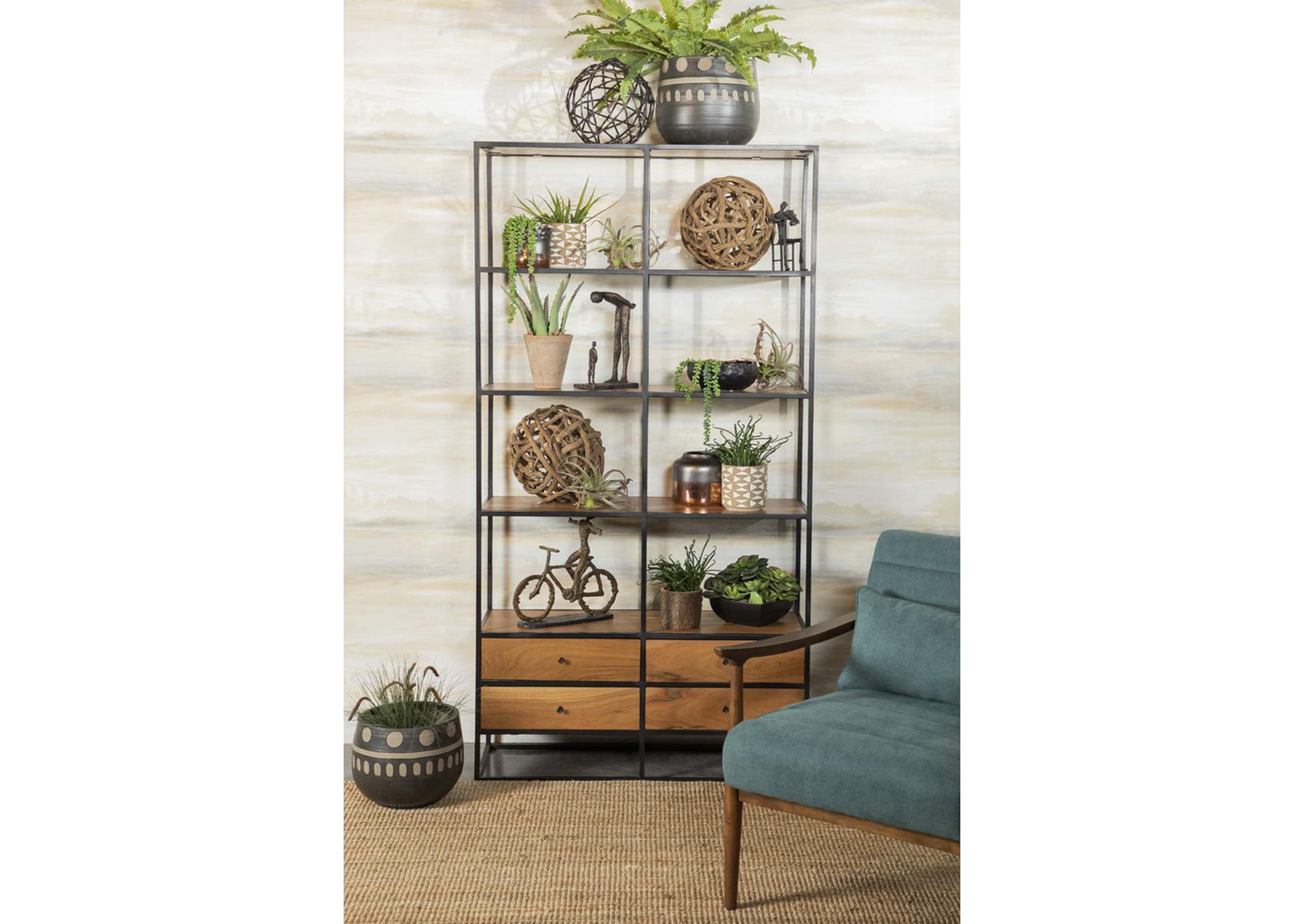 Belcroft 4-drawer Etagere Natural Acacia and Black,Coaster Furniture