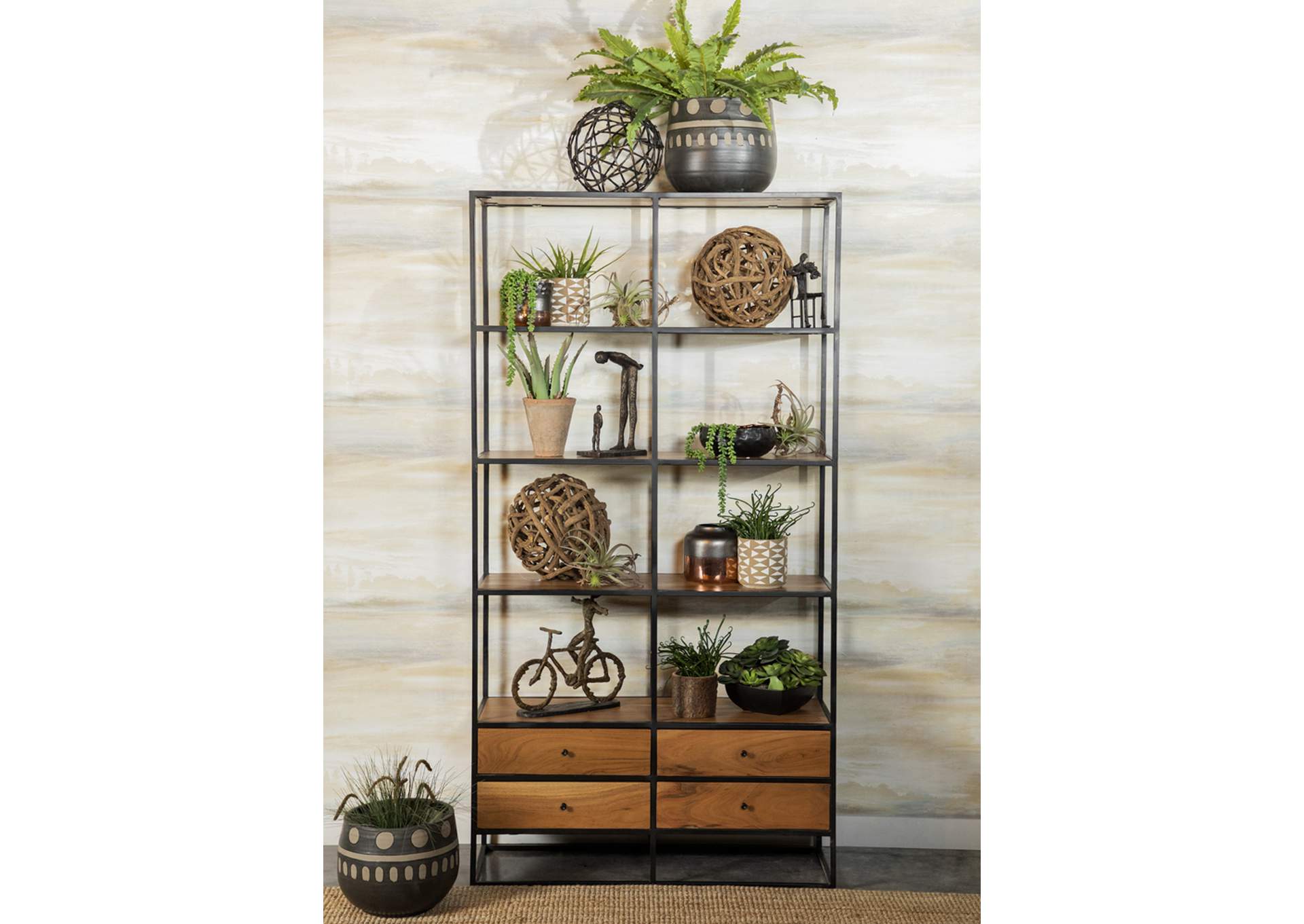 Belcroft 4-drawer Etagere Natural Acacia and Black,Coaster Furniture