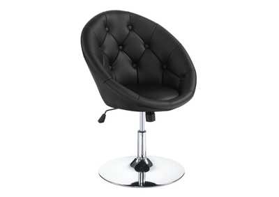 Chrome Contemporary Black Faux Leather Swivel Accent Chair
