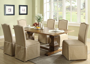 Image for Coffee Dining Table w/ 6 Ivory Parson Chairs w/ Skirt