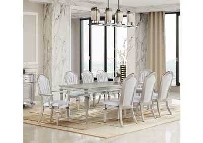 Image for Evangeline 9-piece Dining Table Set with Extension Leaf Ivory and Silver Oak