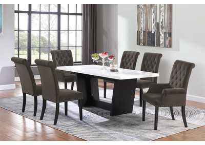 Osborne 7-piece Rectangular Marble Top Dining Set Brown and White