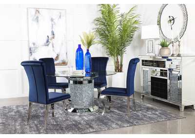 Image for Ellie 5-piece Cylinder Pedestal Dining Room Set Mirror and Ink Blue